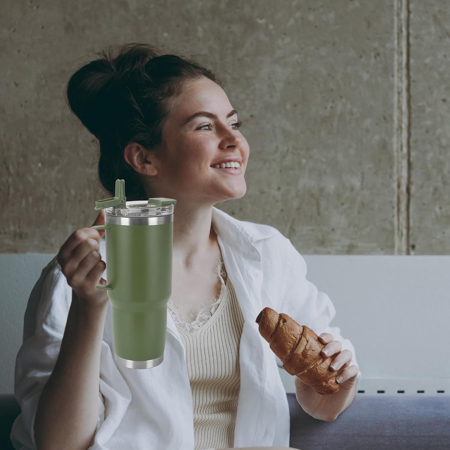 HASLE OUTFITTERS 30oz Tumbler With Handle, Insulated Travel Coffee Mug With Straw Leak-Proof Double Wall Stainless Steel Vacuum Tumblers Metal Cup with Straw for Hot and Cold Drink