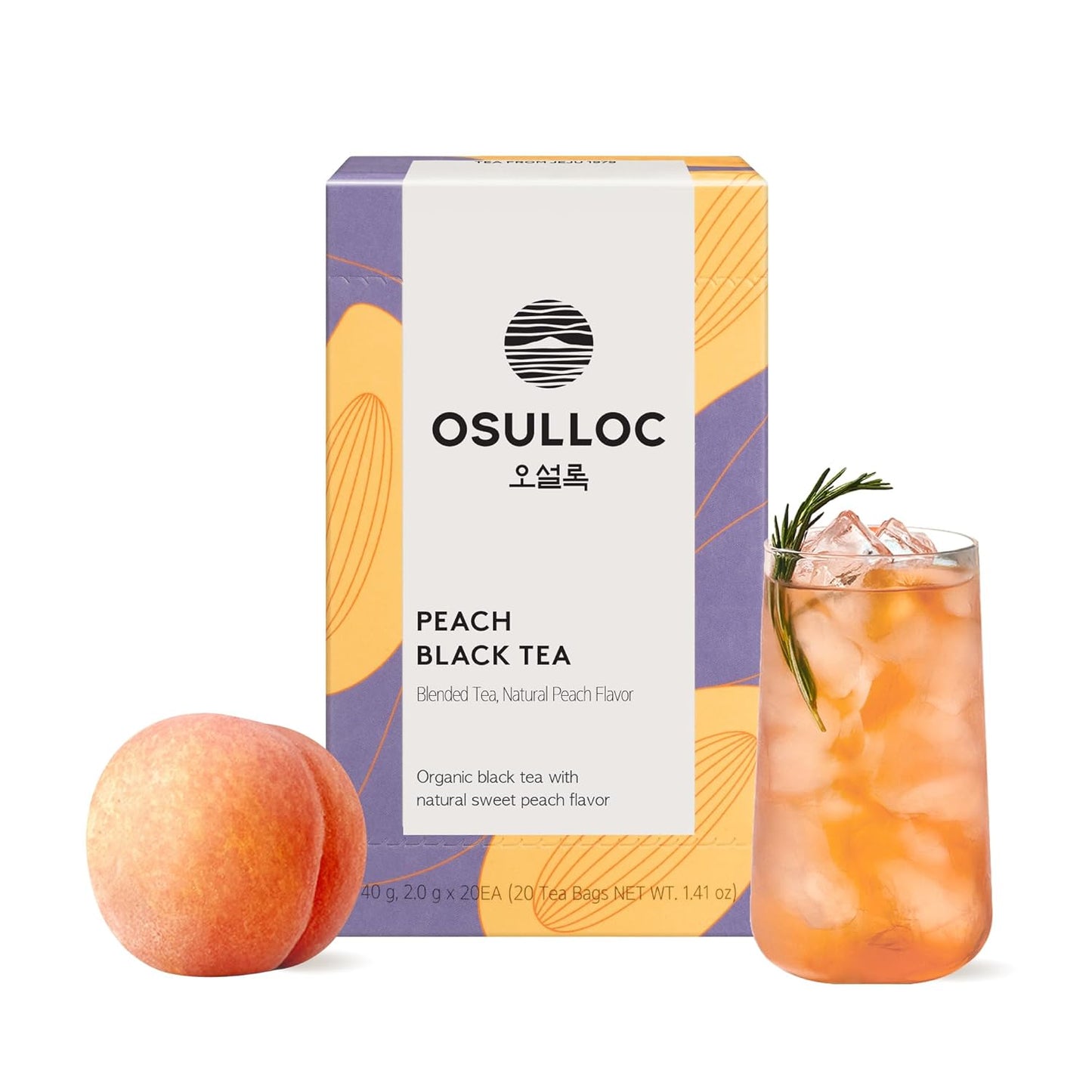 OSULLOC Peach Black Tea (Tropical Mango & Peach Flavor), Fruit tea Blend, Premium Teabags from Jeju Island, 20 count