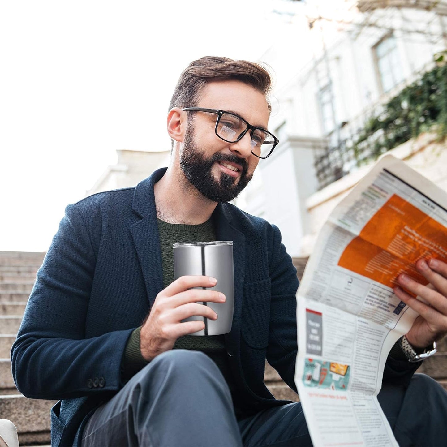 VEGOND Stainless Steel 12 oz Tumblers bulk Vacuum Insulated Double Wall Travel Tumbler with Lid and Straw Reusable Tumbler, Stainless 1 Pack