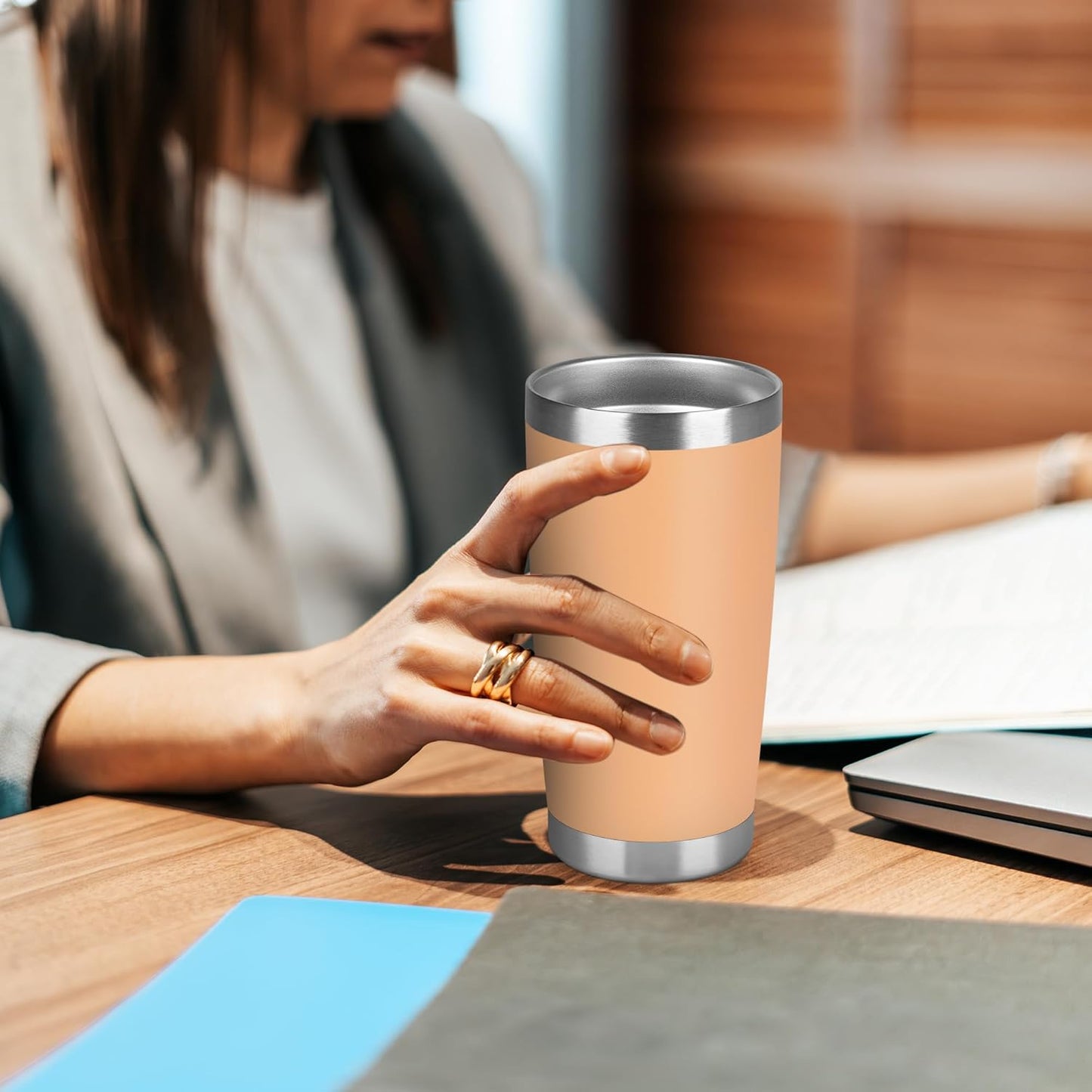 20 oz Tumbler Stainless Steel Tumblers Bulk with Lid Double Wall Insulated Coffee Tumbler Cups for Hot & Cold Drinks Powder Coated Travel Coffee Tumbler Mug Metal (Cream Orange, 12 pack)