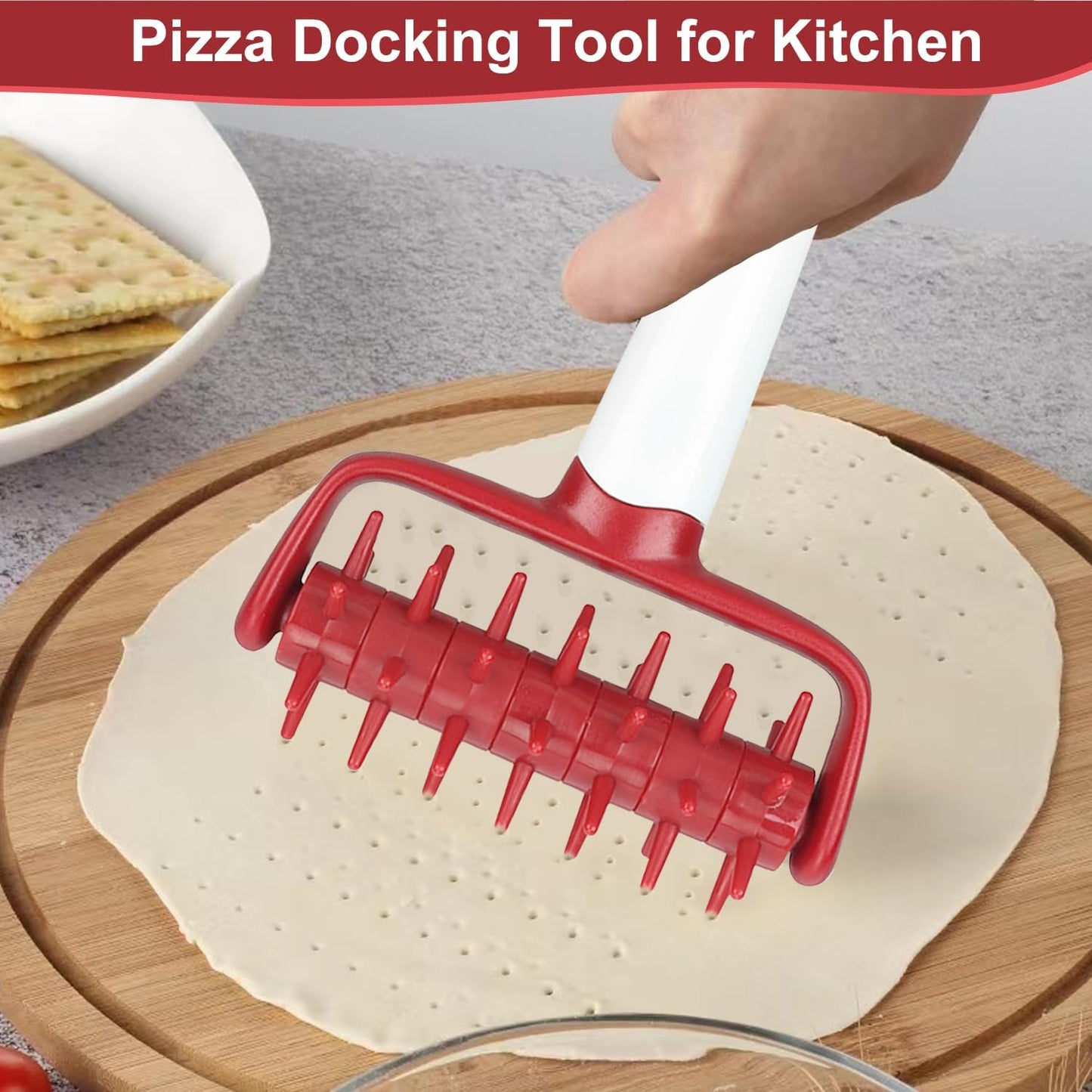 Pizza Dough Docker Roller Plastic Pizza Pin Puncher Dough Hole Maker Docking Tool Pizza Making Accessories for Cookie Pie Pastry Bread(Red)