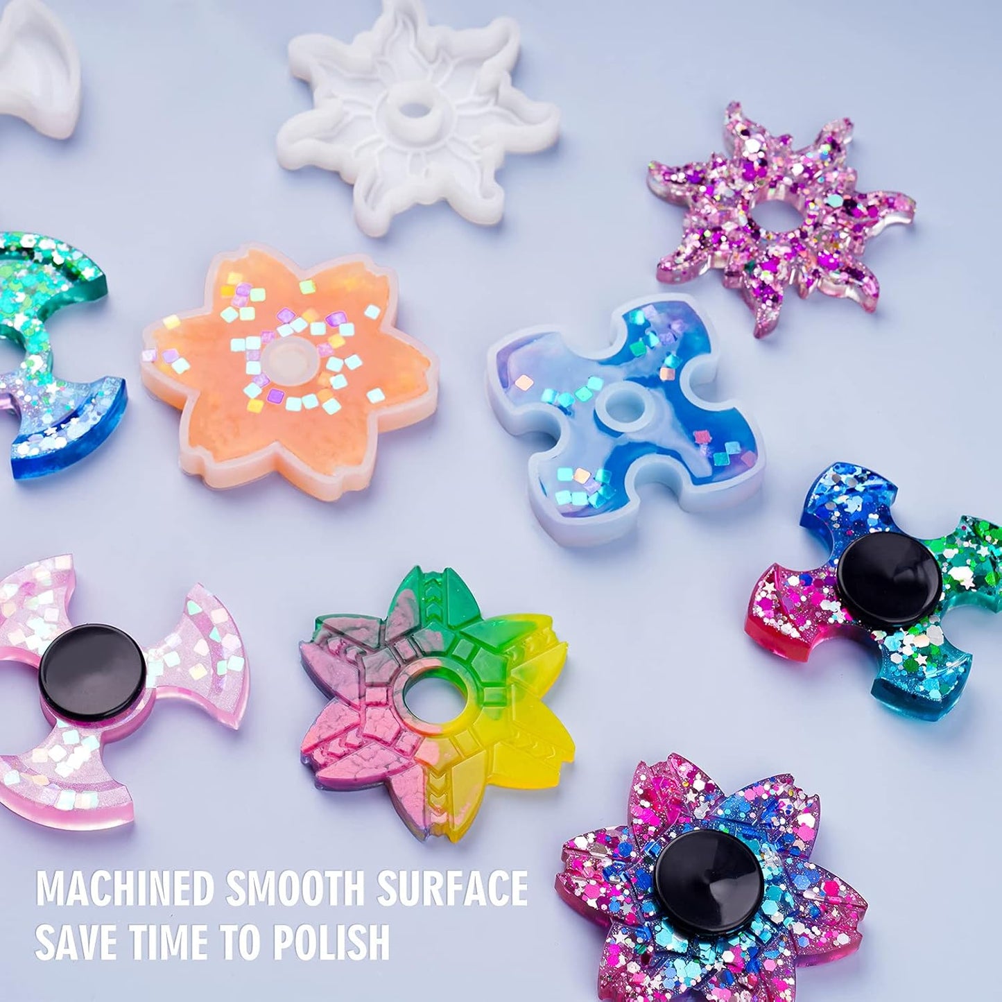 NiArt Fidget Finger Spinner DIY Epoxy Resin Casting Silicone Mold Kit 4 Molds with 10 Bearings Set, Stress Reliever Hand Fidget Toy Gift for Kids and Adults Art Crafts Home Decorations Jewelry (Set C)