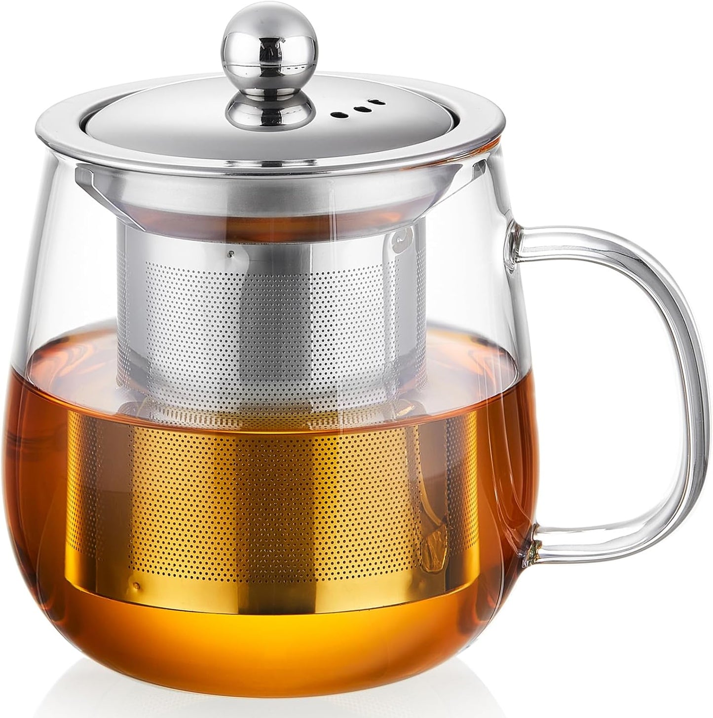 Glass Tea Cup with Infuser and Lid, 17.6oz/520ml Large Borosilicate Glass Teacup with Stailess Steel Filter, Clear Mug for Loose Leaf Blooming Tea, Dishwasher Safe - Tea Maker Gift