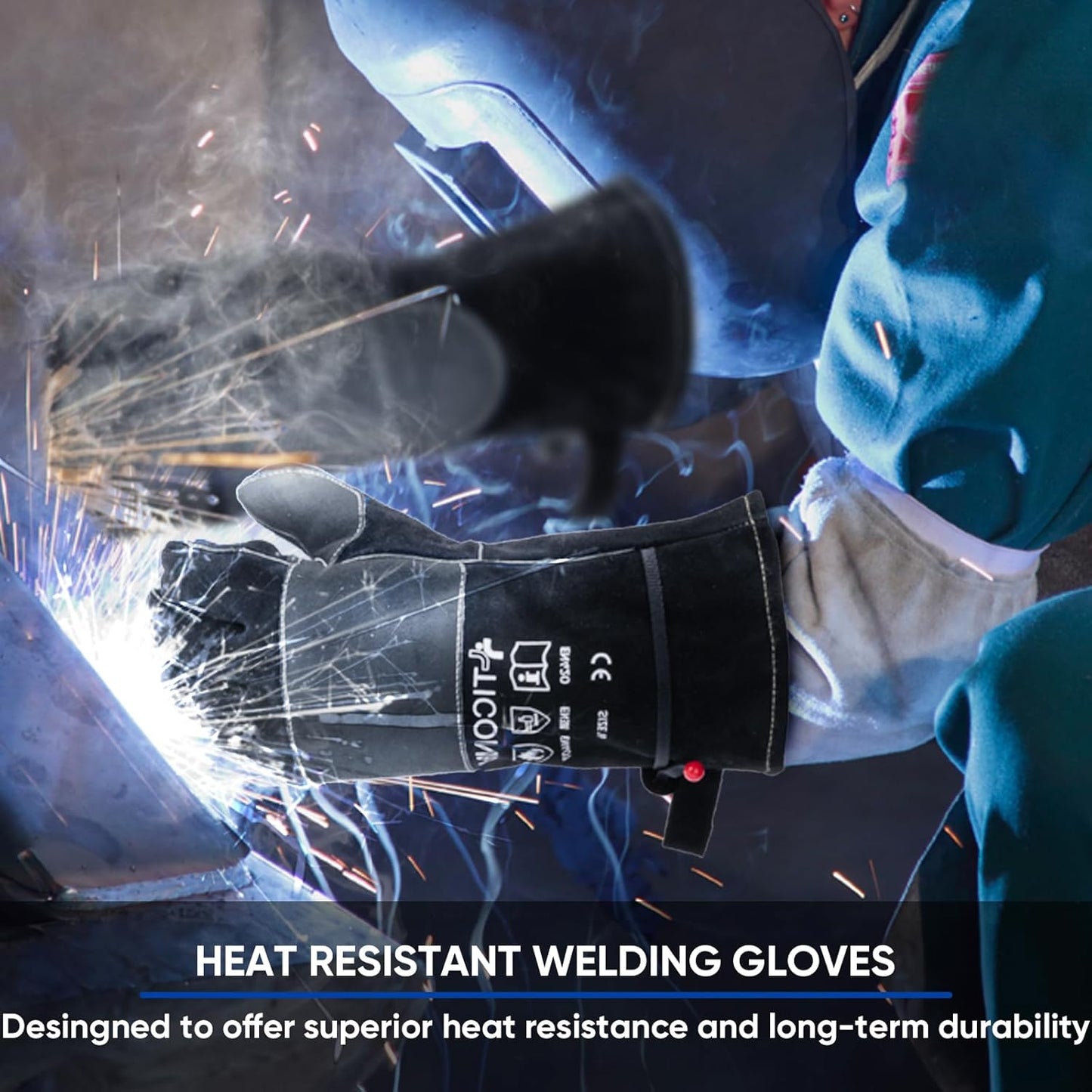TICONN Welding Gloves, 1000°F Heat-Resistant Fireproof Leather Gloves for Welders, Stick, Forge, Mig, Tig, BBQ, Baking, Oven