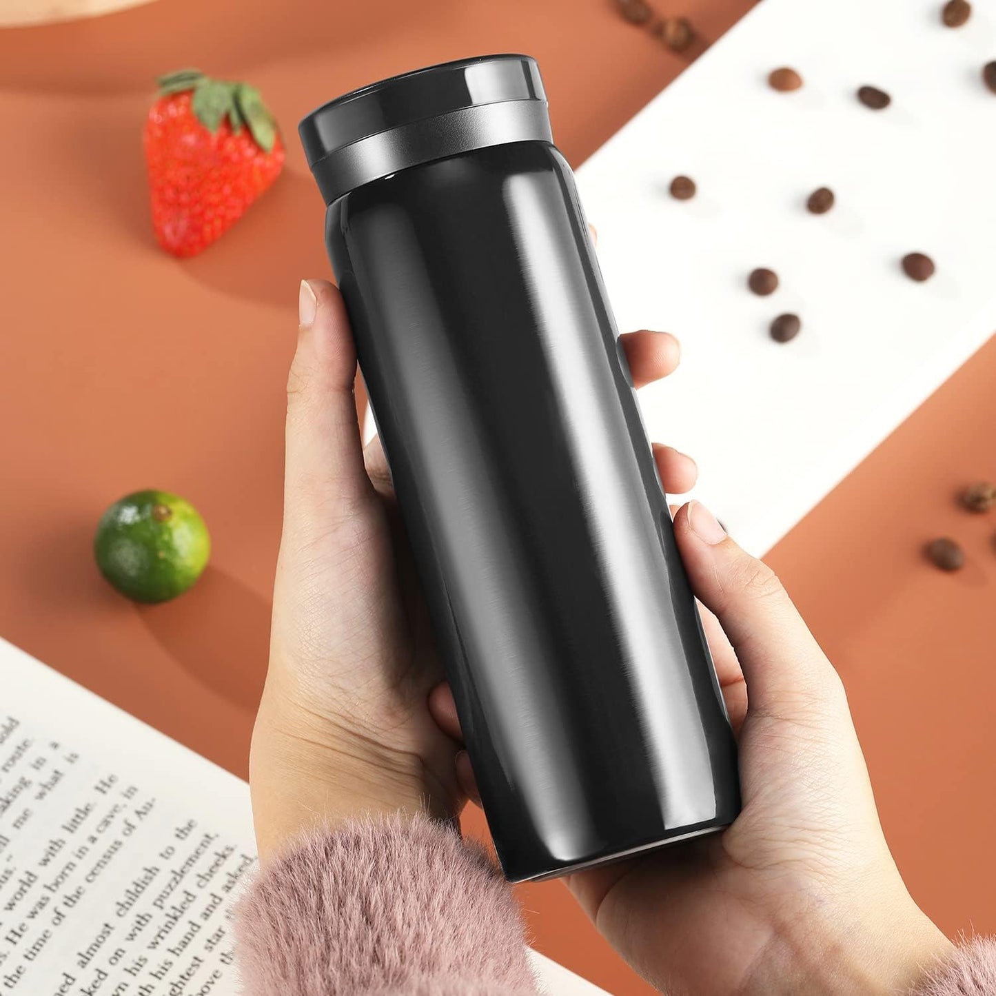 Mini Thermos Cute Water Bottle - 7 oz Tiny Insulated Vacuum 18/10 Stainless Steel Small Flask - Leak Proof & Spill Proof & Keeps Cold and Hot for Drink, Coffee, Tea - Black
