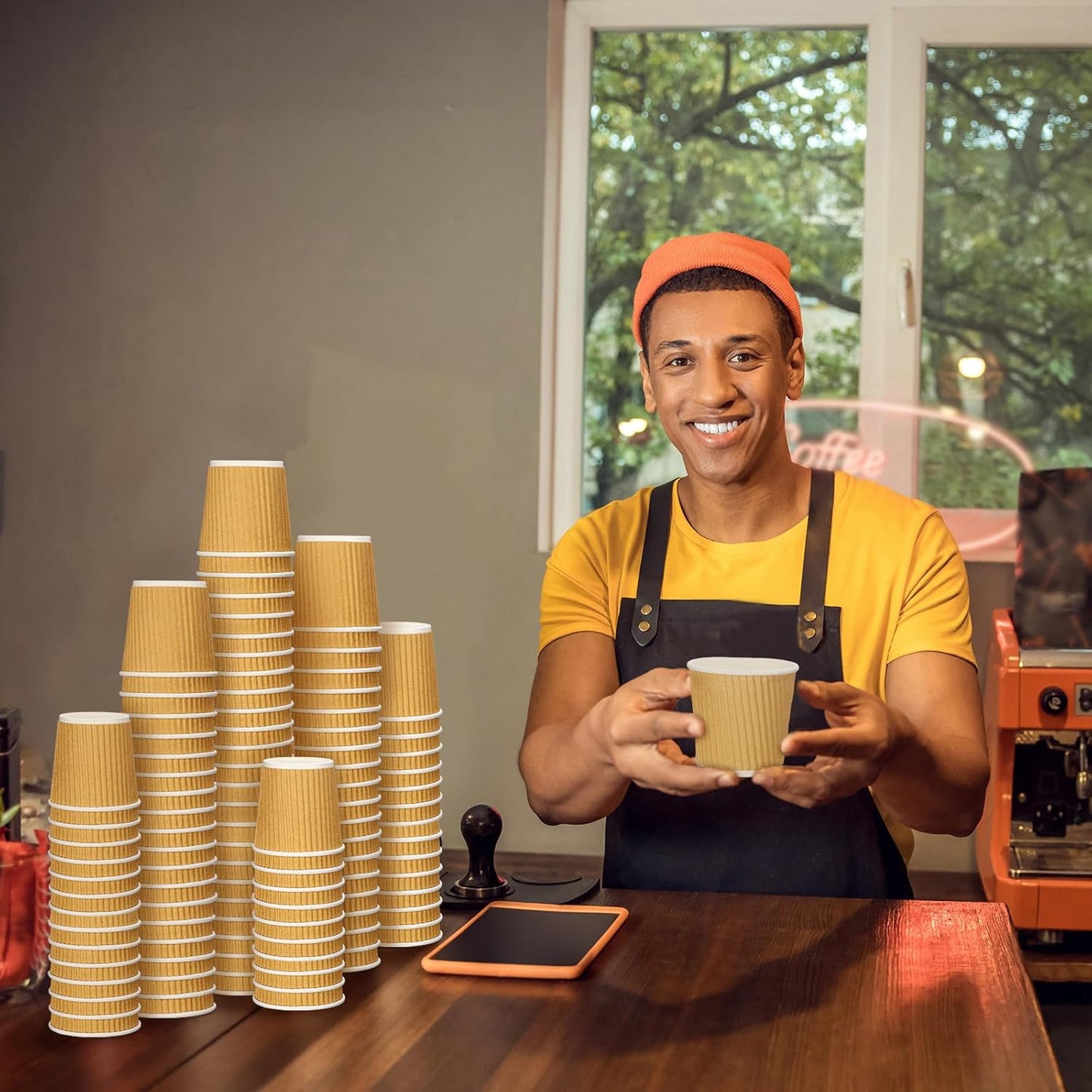 Uiifan 350 Pieces 4 oz Ripple Wall Insulated Coffee Cups Bulk Disposable Espresso Paper Corrugated Travel Coffee Cups for Hot Cold Drink Cappuccino Beverage Tea Party