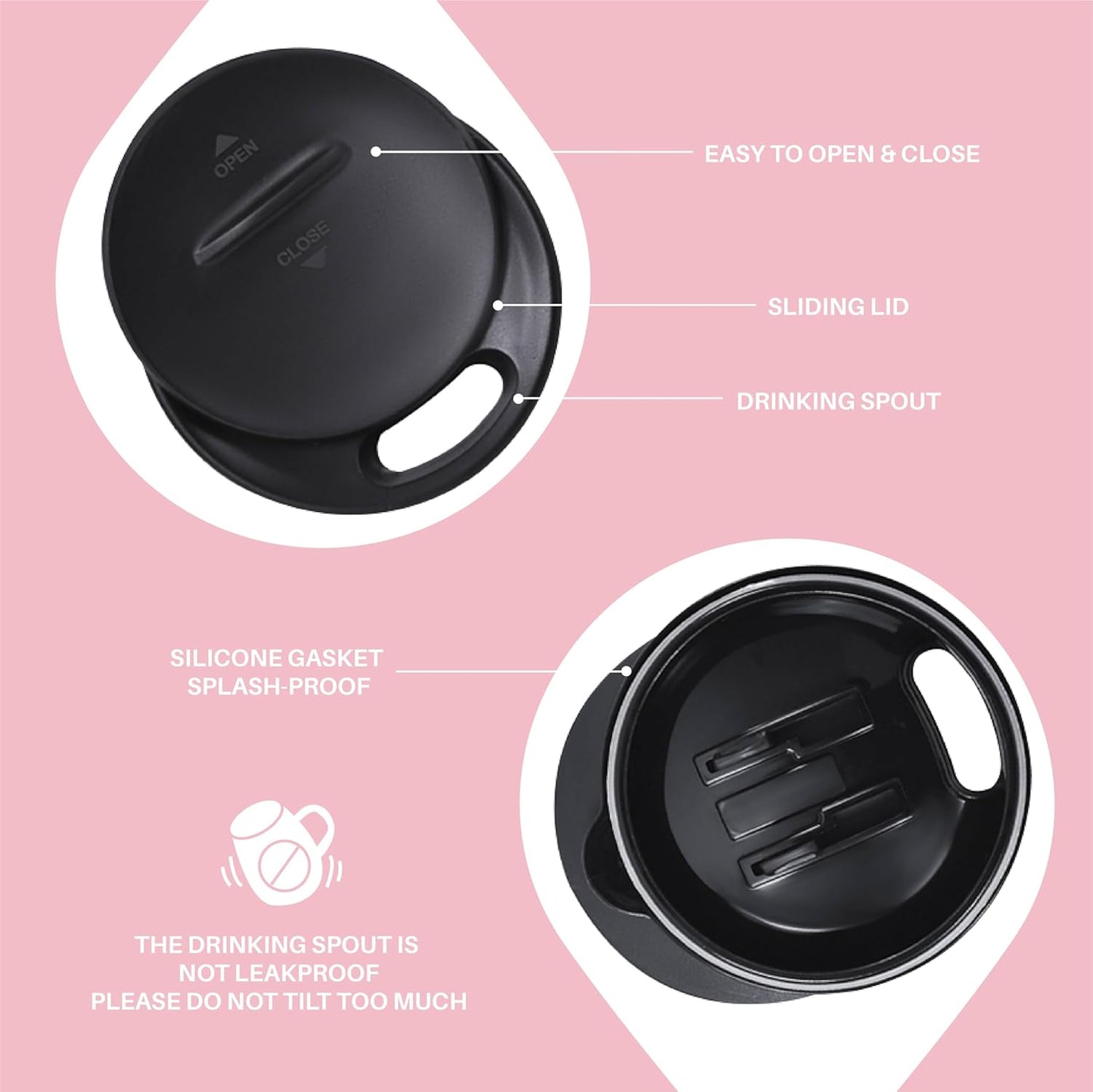 Ideus 16 oz Insulated Coffee Mug with Handle and Lid, Double Wall Stainless Steel Vacuum Thermal Coffee Mug, Travel Coffee Cup Thermal Cup for Home and Office, Sakura Pink