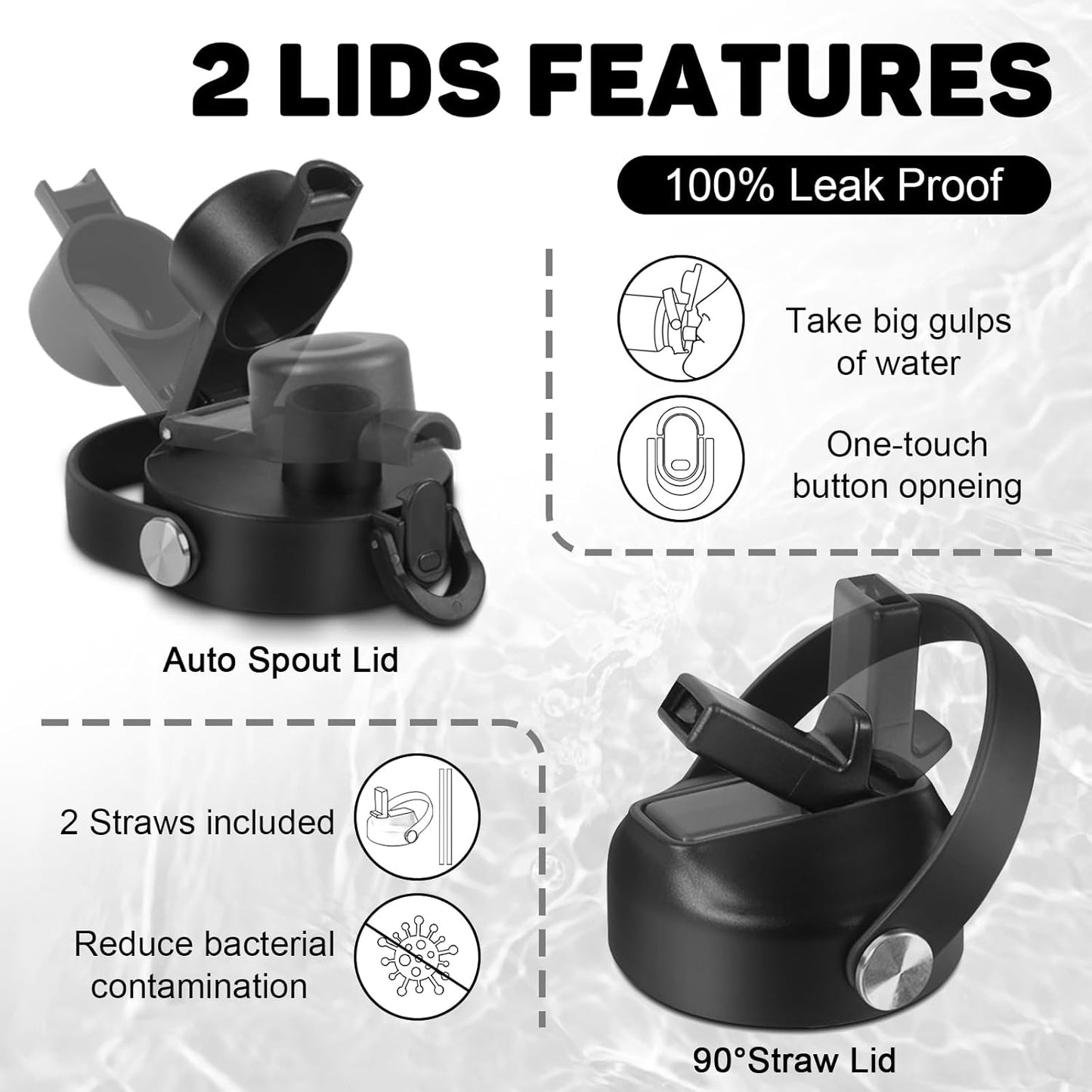 32oz Water Bottle with Powder Coated, Fit in Any Car Cup Holder, Water Bottle with Straw Lids, Stainless Steel Insulated Water Flask Double Wall Leak-proof BPA Free to Keep Cold&Hot