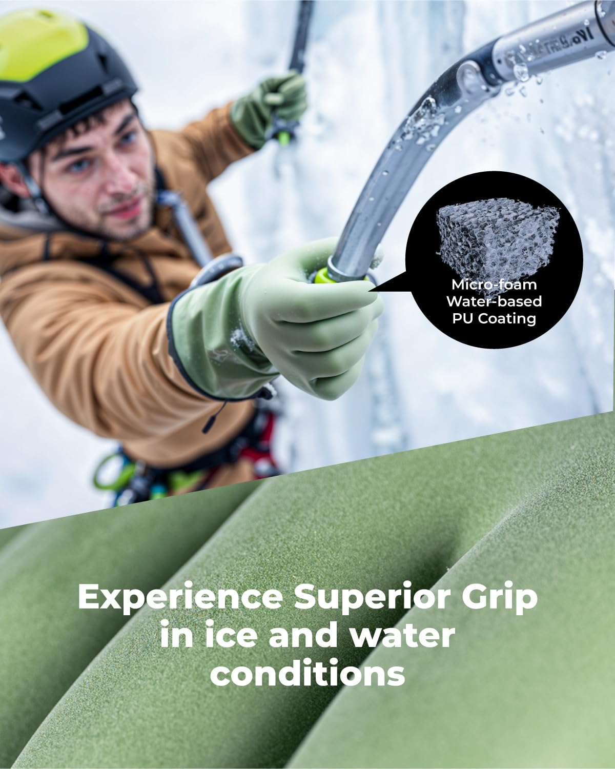 Waterproof Winter Gloves with Grip, Balaena Freezer Gloves for Light Duty Work & Outdoor Adventure, Hiking, Farming, Washing, Ice Fishing, Green, Large