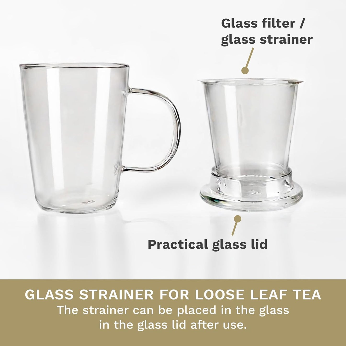 Creano Tea Glass 400 ml – Large Tea Cup with Strainer and Glass Lid – An ideal Tea Maker