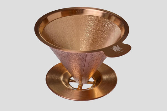 ATHIA Golden Reusable Coffee Filter, Stainless Steel Pour Over Dripper with Laser-etched Mesh cone, Eco-friendly Paperless Design, Fits Most Mugs, Carafes & Hario Brewers (Rose Golden, Flower Carving)