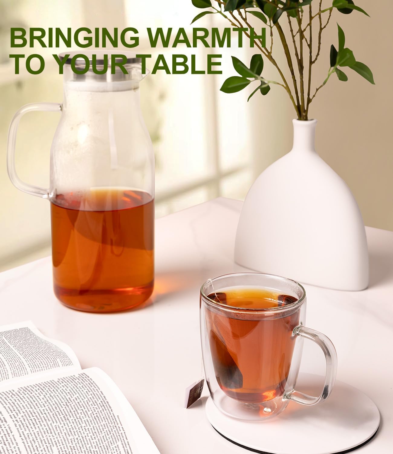 OJA Double Walled Glass Coffee Mugs Set of 4 12oz Hand Blown Clear Coffee Cup with Handle for Cappuccino, Tea Cups, Latte Espresso American Insulated, Heat Resistant Borosilicate Glass