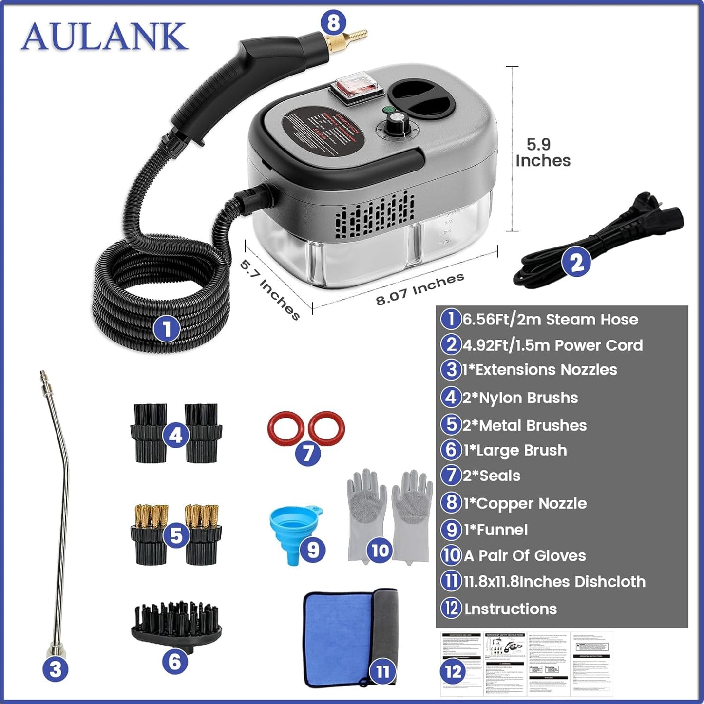 2500W Handheld Steam Cleaner,Portable Car Steamer For Auto Detailing,High-Temperature and Pressure Steam Cleaner For Home, Steam Cleaning Machine for Furniture,Kitchen,Grout,Floor,Tile (Gray)