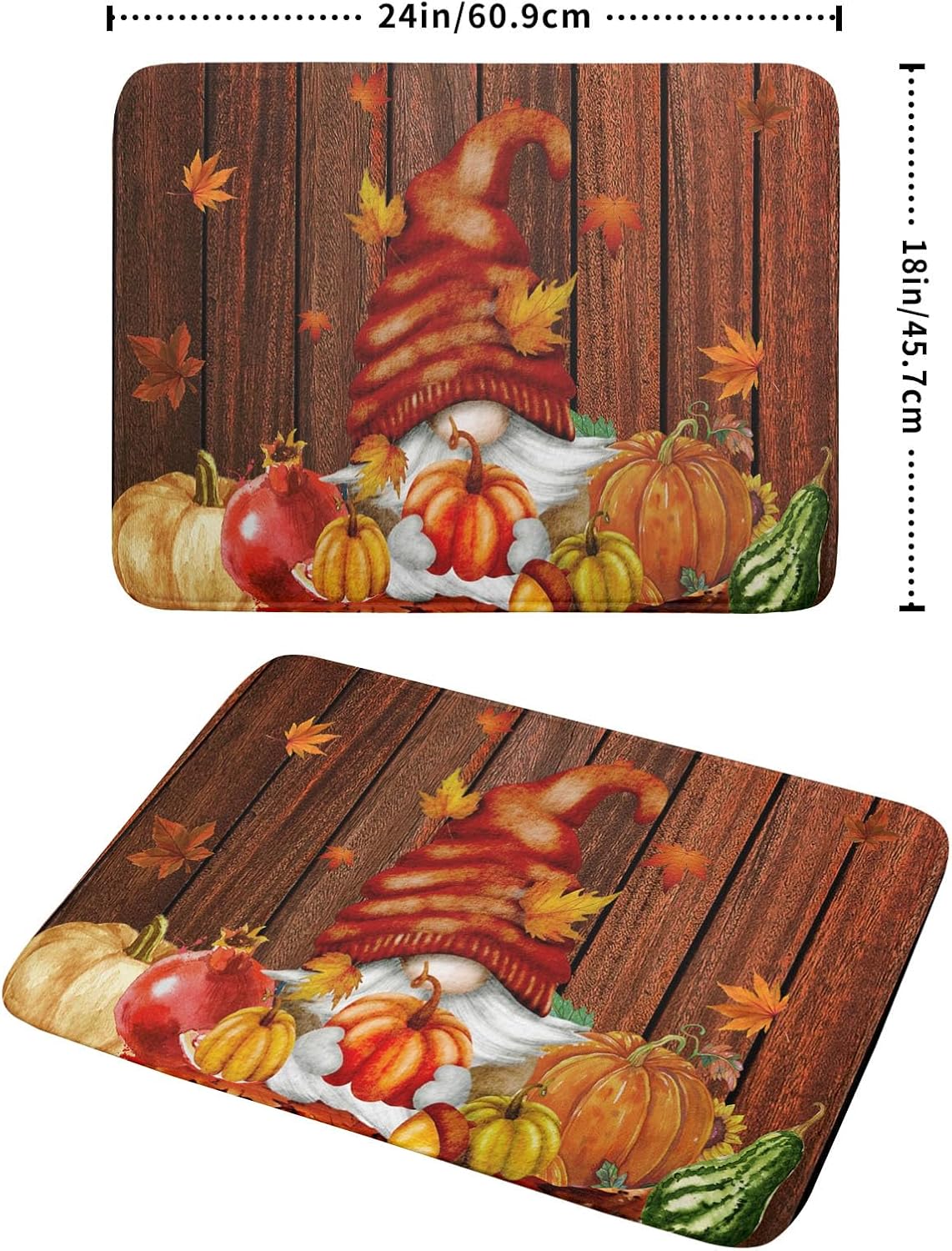 Fall Gnome Dish Drying Mat for Kitchen Counter,Autumn Pumpkin Maple Leaves Drying Mat 18 x 24 Inch Microfiber Dark Brown Wood Dish Drying Pad Dish Rack Drainer Mat Thanksgiving Day Decor