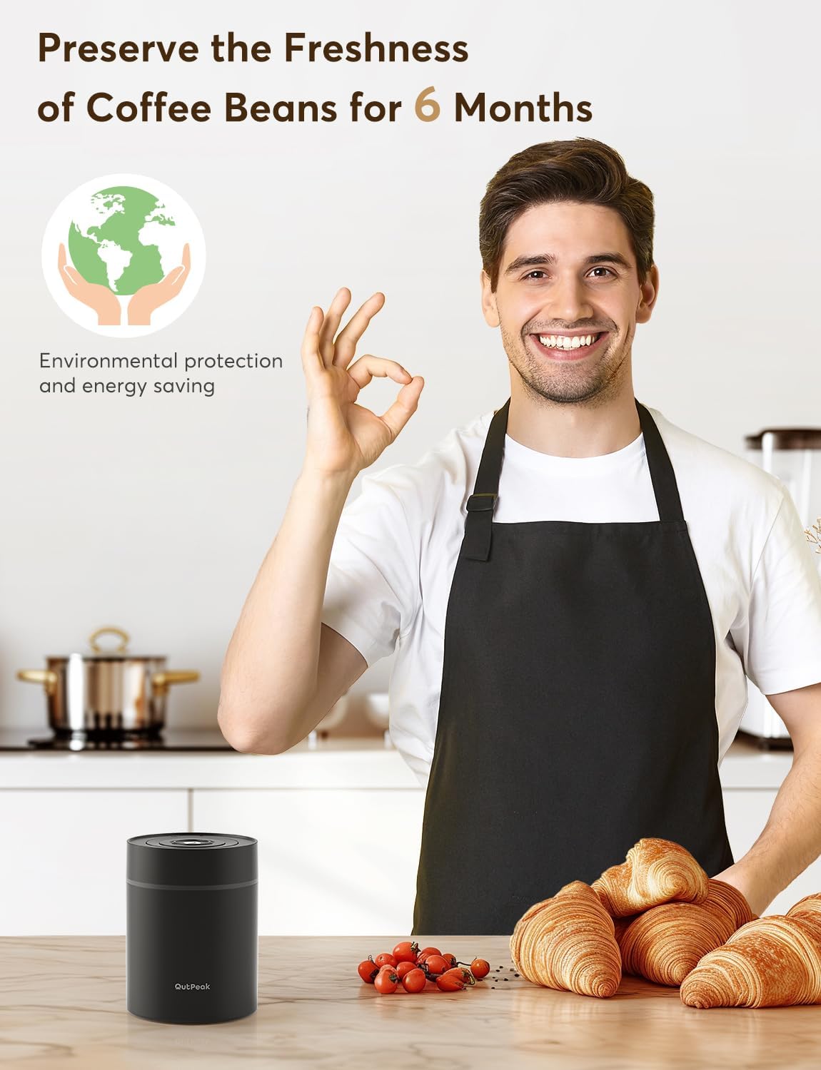 OUTPEAK Neo 2025 Auto Vacuum Coffee Canister, 0.5L for 4.6oz Coffee Beans, One-Button Operation, Small Airtight Coffee Canister with Scoop, Coffee Storage Container Stainless Steel (Champion's Choice)