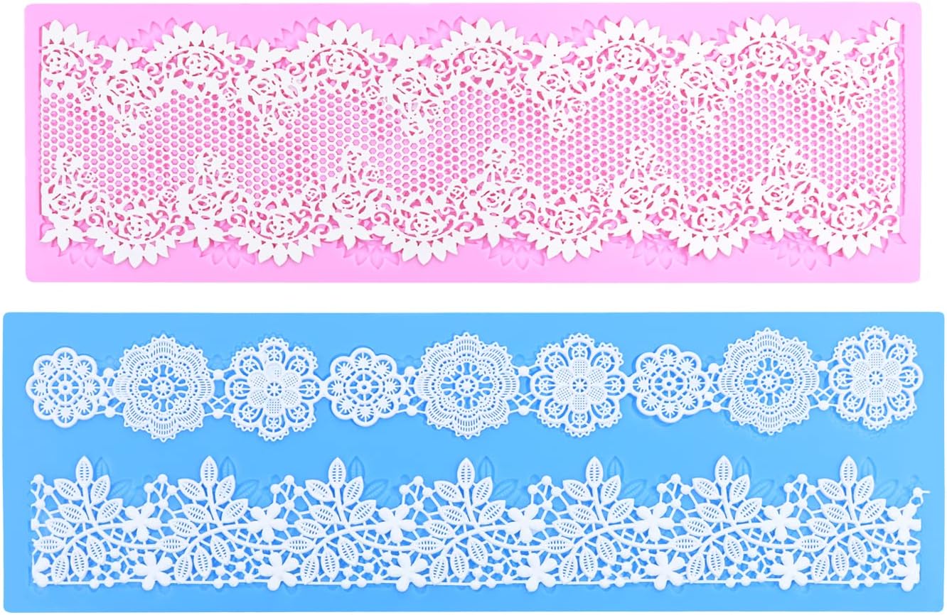 Embossing Lace Fondant Mold, Multi Circle Flowers Lace Mat Wedding, Silicone Molds for Cake Decorating Tool, Cake Lace Molds Set of 2