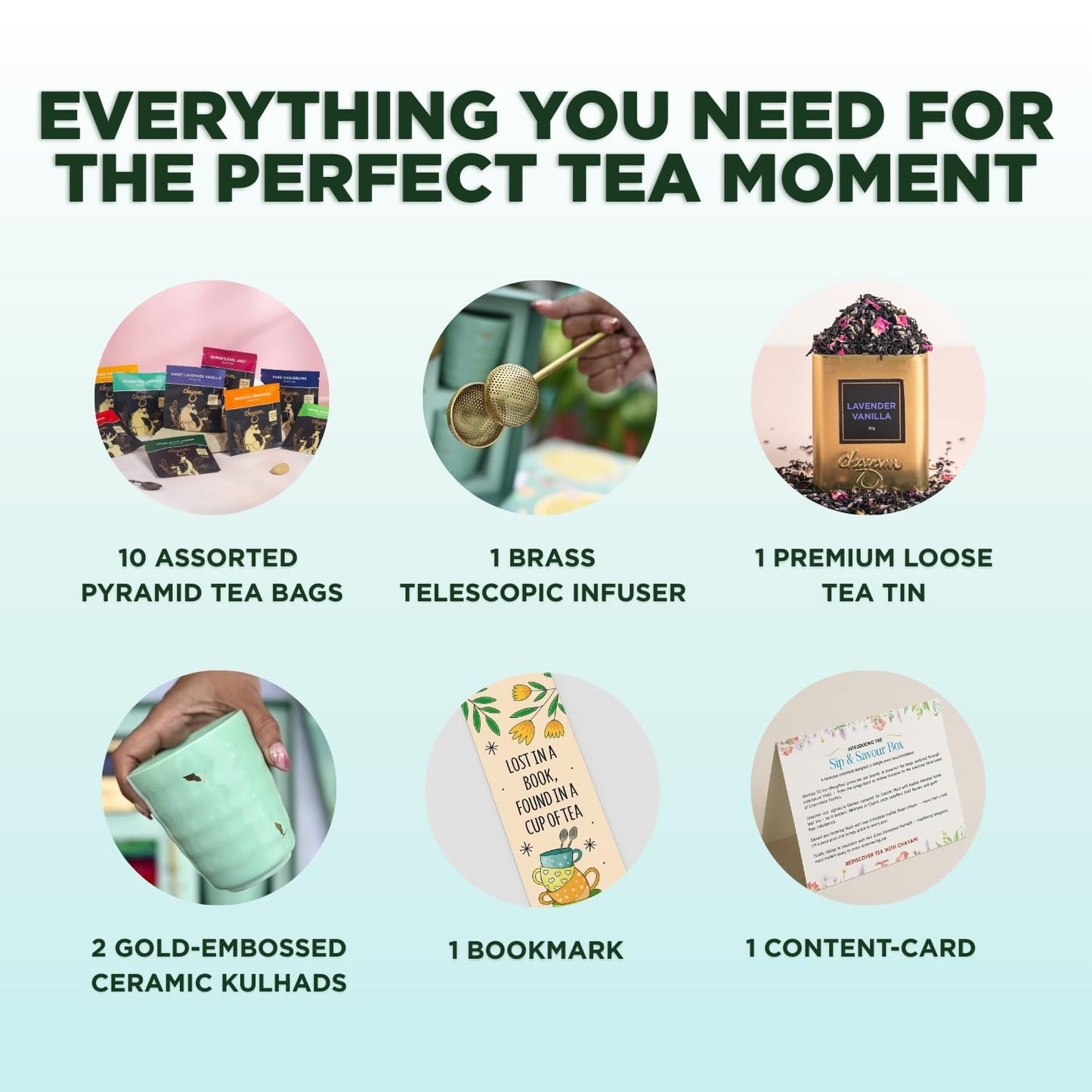 CHAYAM Luxury Tea Gift Set |10 Tea Bags, Lavender Vanilla Loose Leaf 50g/1.76oz, 2 Ceramic Cups & Premium Lead-Free Brass Infuser | Gift for Women & Tea Lovers