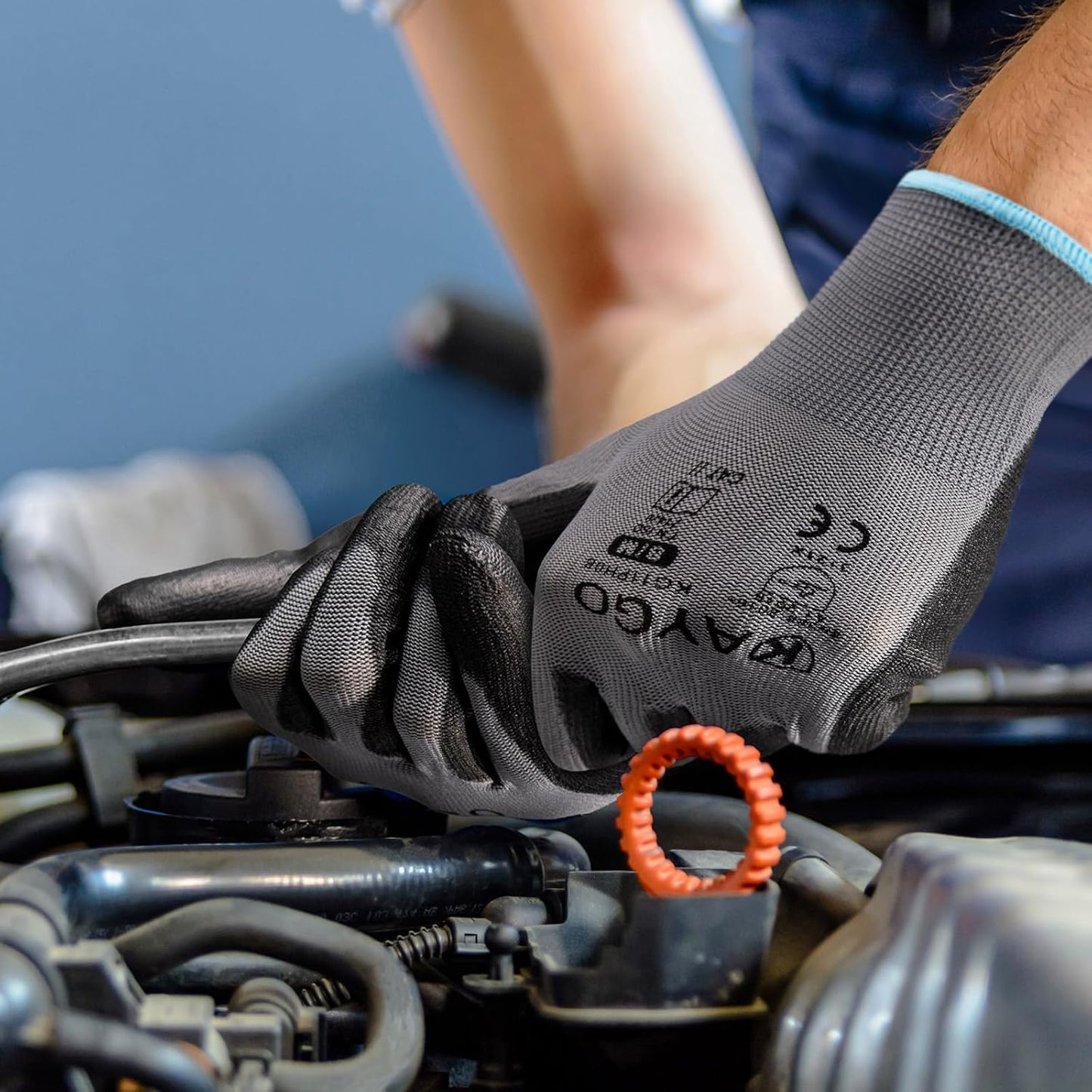 KAYGO Safety Work Gloves PU Coated, 60 Pairs KG11PB, Seamless Knit Glove with Polyurethane Coated Smooth Grip on Palm & Fingers, for Men and Women (Large, Gray)