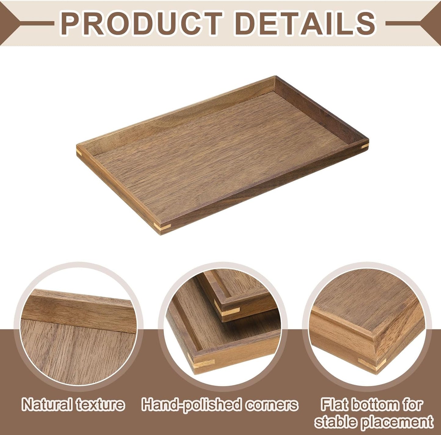 uxcell Bamboo Serving Tray, 10 x 6 Inch Rectangle Wooden Trays Portable Serving Platters for Food Fruit, Snacks, Bread, Vanity, Weddings, Picnics, Brown (Inner Slant)