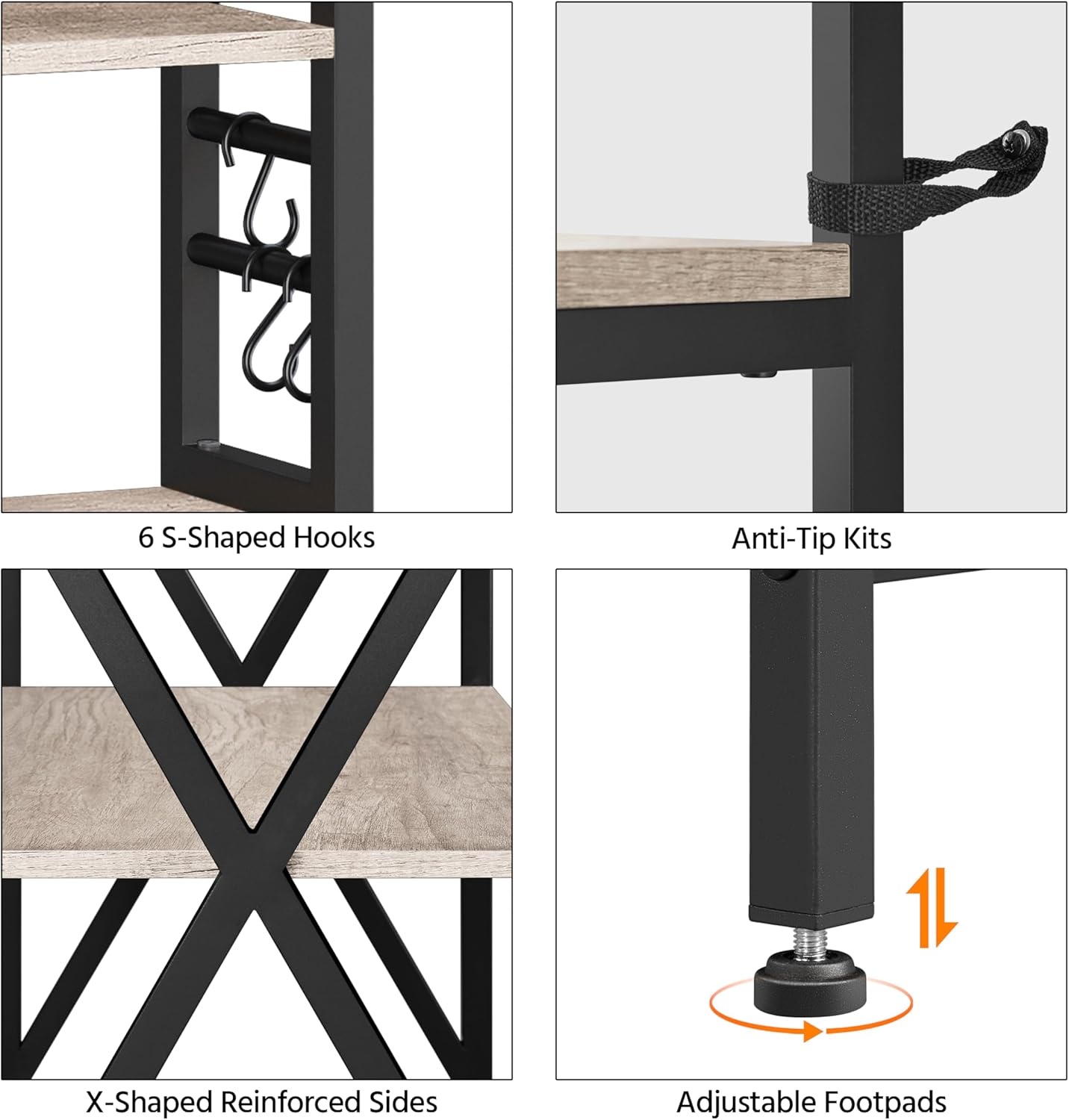 Yaheetech 6-Tier Kitchen Bakers Rack, 31.5 Inch Coffee Bar Table, Farmhouse Microwave Oven Stand Cabinet for Small Spaces, Corner Organizer Storage Shelf for Spices and Pots, Grey