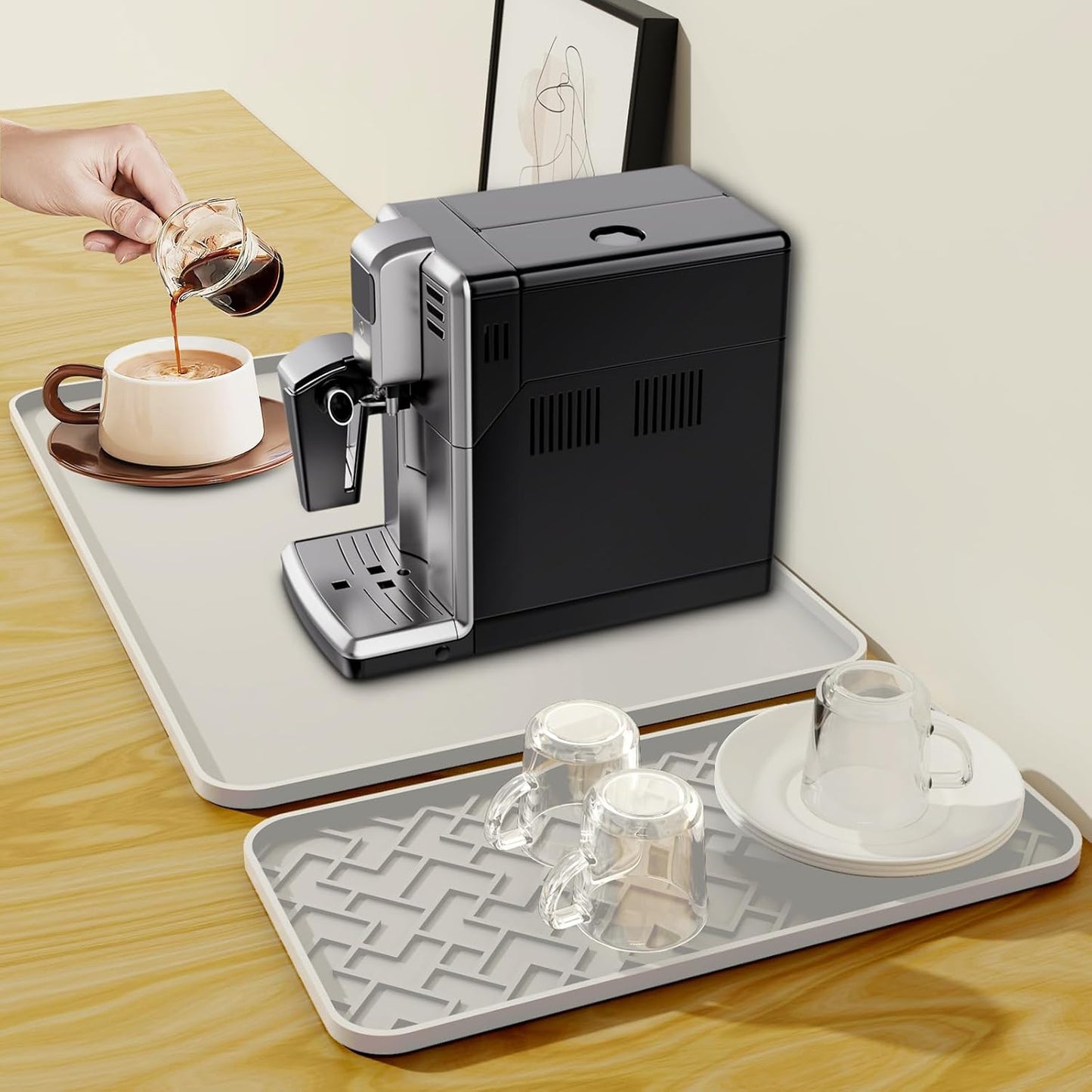 Silicone Coffee Mat - Removable Bar Mat with Concave and Convex Design, Leak-Proof and Non-Slip, Suitable for Use Under the Coffee Machine to Keep the Countertop Clean (White19"x12")