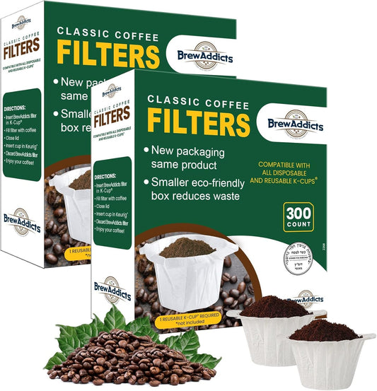 600 Paper Coffee Single-Use Filters for Keurig Brewers and Compatible with K-Cup Pods 1.0 & 2.0 Models, White Classic Design