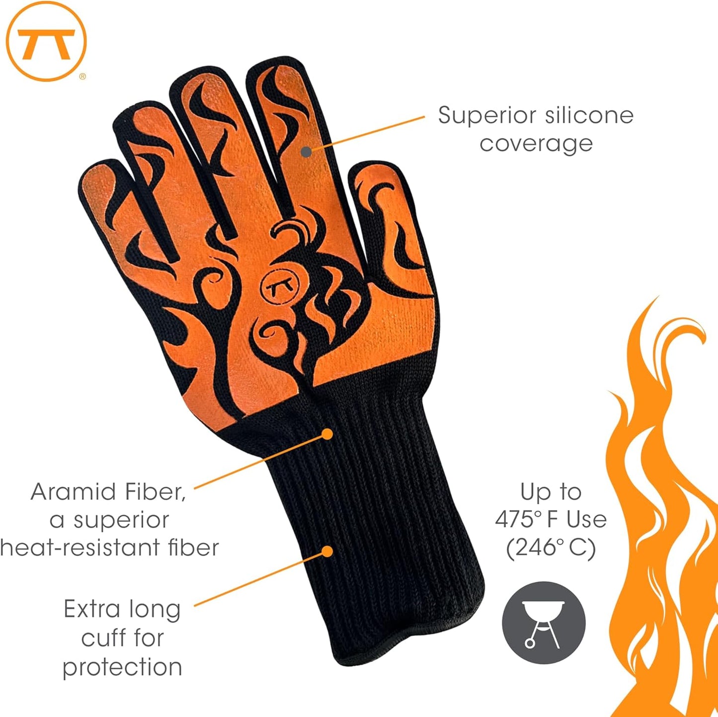 Outset Heat Resistant Grill Glove, Set of 1 with Flames Design
