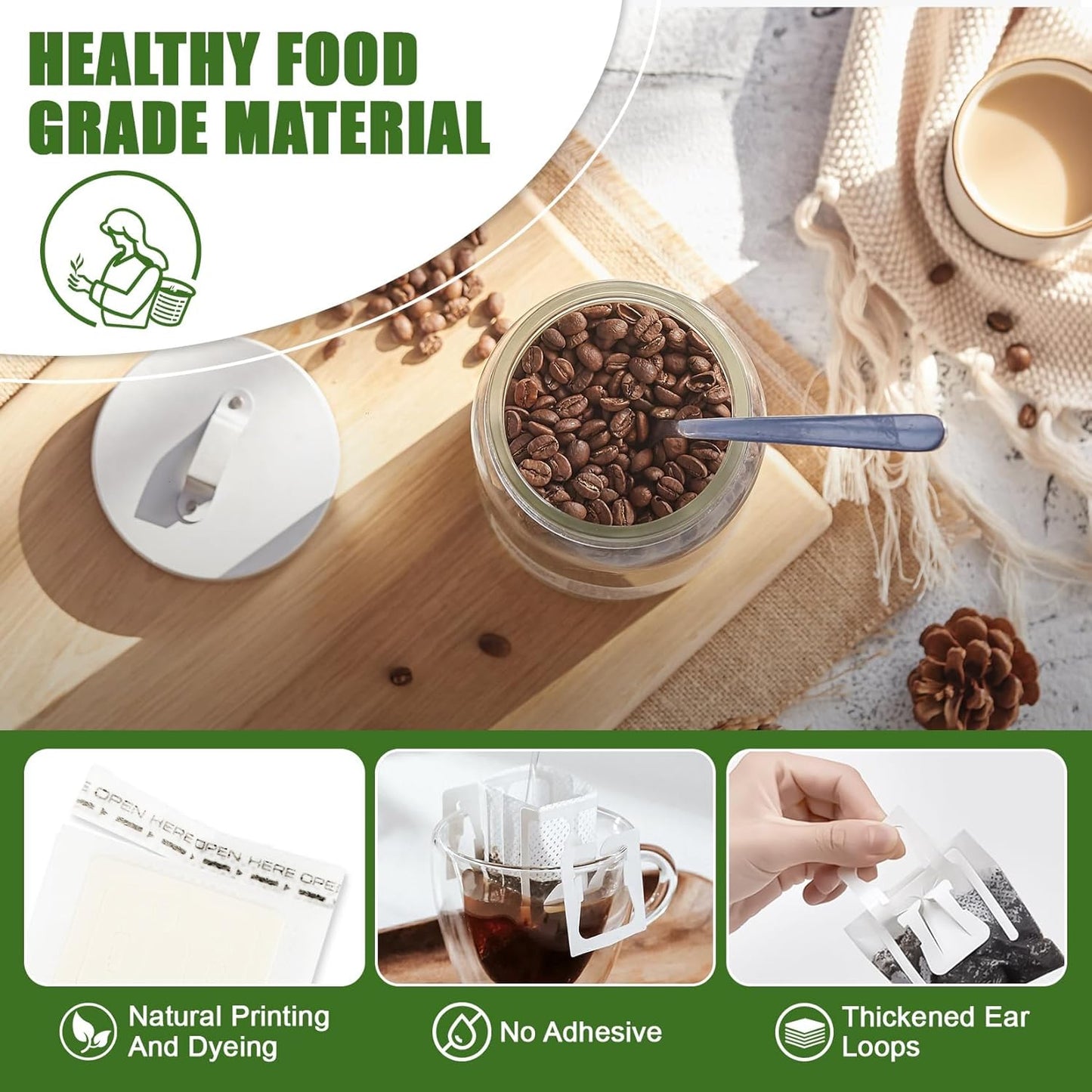 CARGEN 50Pcs Portable Coffee Filter Paper Bag - Hanging Ear Drip Coffee Bags Single Serve Disposable Pour Over Filter Bag for Camping, Backpacking, Travel, Office, Home, Outdoor and on the go