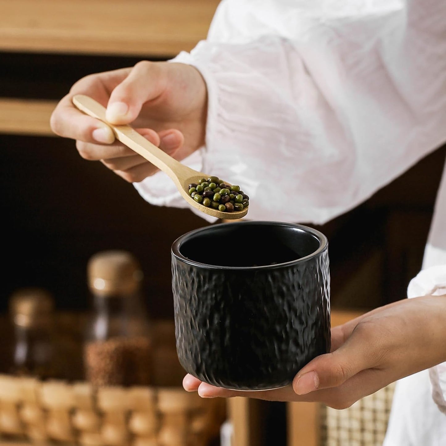 Kitchen Canisters for Countertop, Ceramic Coffee Canisters with Airtight Lids Food Storage Jars Sugar Container for Kitchen Counter Tea, Coffee Beans, Spice (#001Black-9oz/260ml)