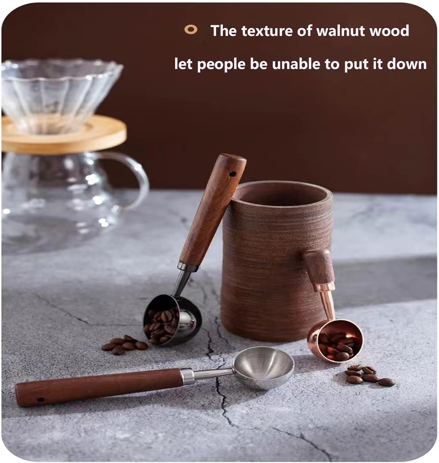 Vintage Coffee Measuring Spoon - 304 Stainless Steel, Coffee Scoop,10g Capacity, Walnut Handle - Perfect for Coffee, Tea, and More (Silver)