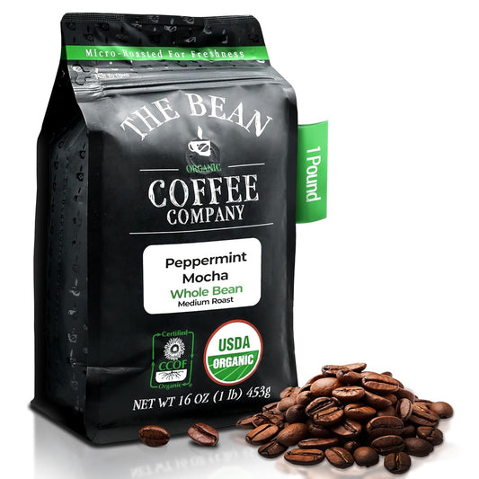 The Bean Organic Coffee Company Peppermint Mocha, Medium Roast, Whole Bean Coffee, 16-Ounce Bag