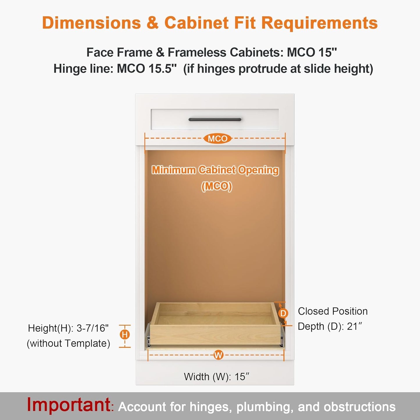 ALINE FURNITURE Pull Out Drawers for Cabinets Birch Wood, 15" W X 21" D Soft Close Slide Out Shelves for Kitchen Cabinets, Pullout Drawer for Pantry Cabinet Organizer