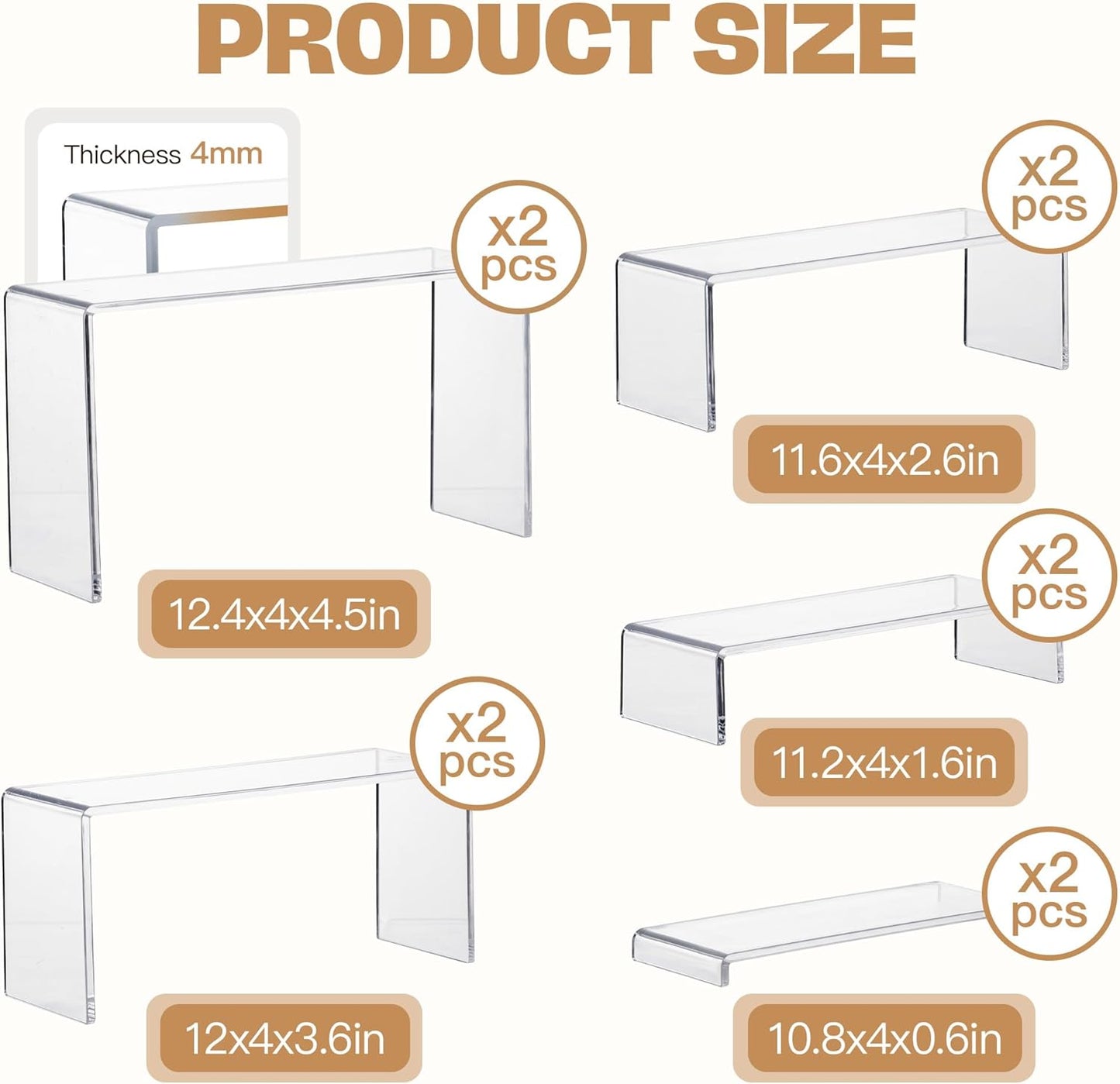 Goabroa Large Acrylic Display Risers, 2 Sets 10 Pcs Rectangular Clear Acrylic Display Stands for Funko Pop Figures, Cupcake Holder, Collection, Vendor Events