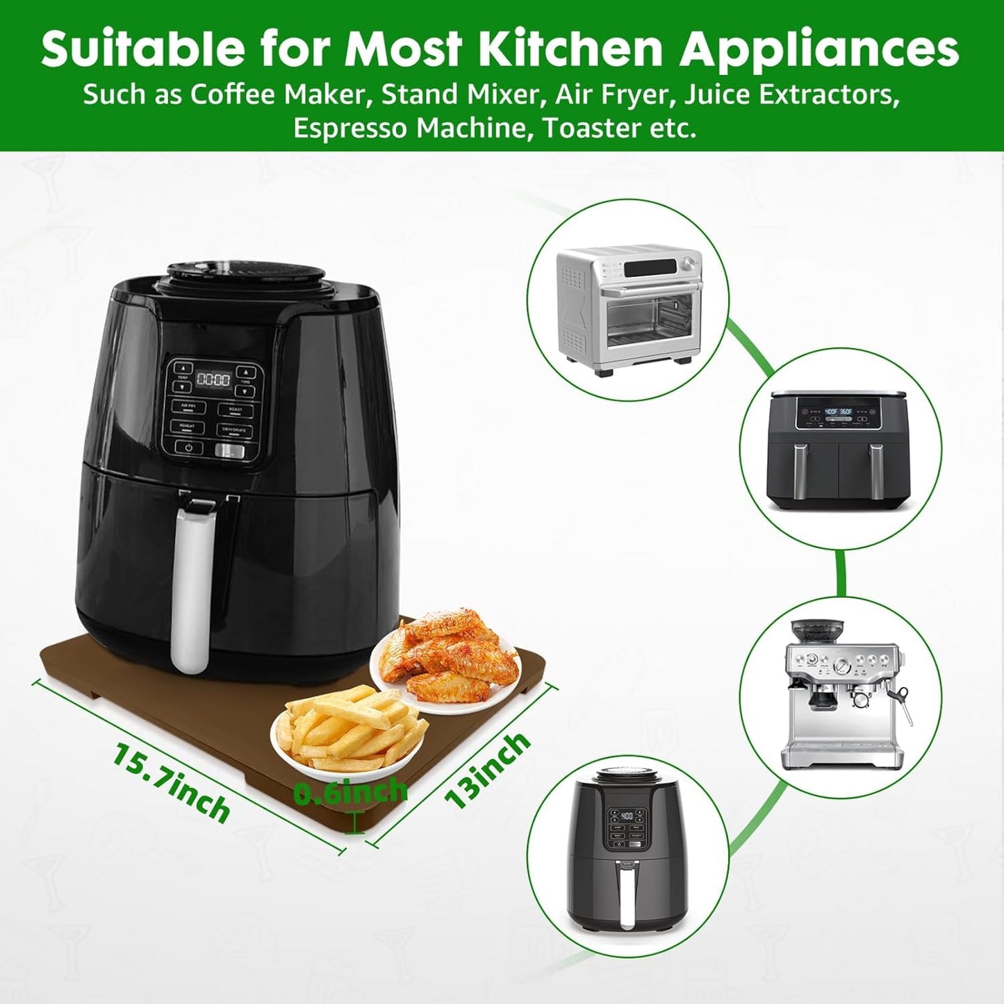 Appliance Slider 360° Rolling Tray for Coffee Maker- Bamboo Coffee Pot Slider Tray for Countertop Rotation Sliding Tray with Wheels, Appliances Mat Easily from Under the Cabinet, Brown (15.7"×13")