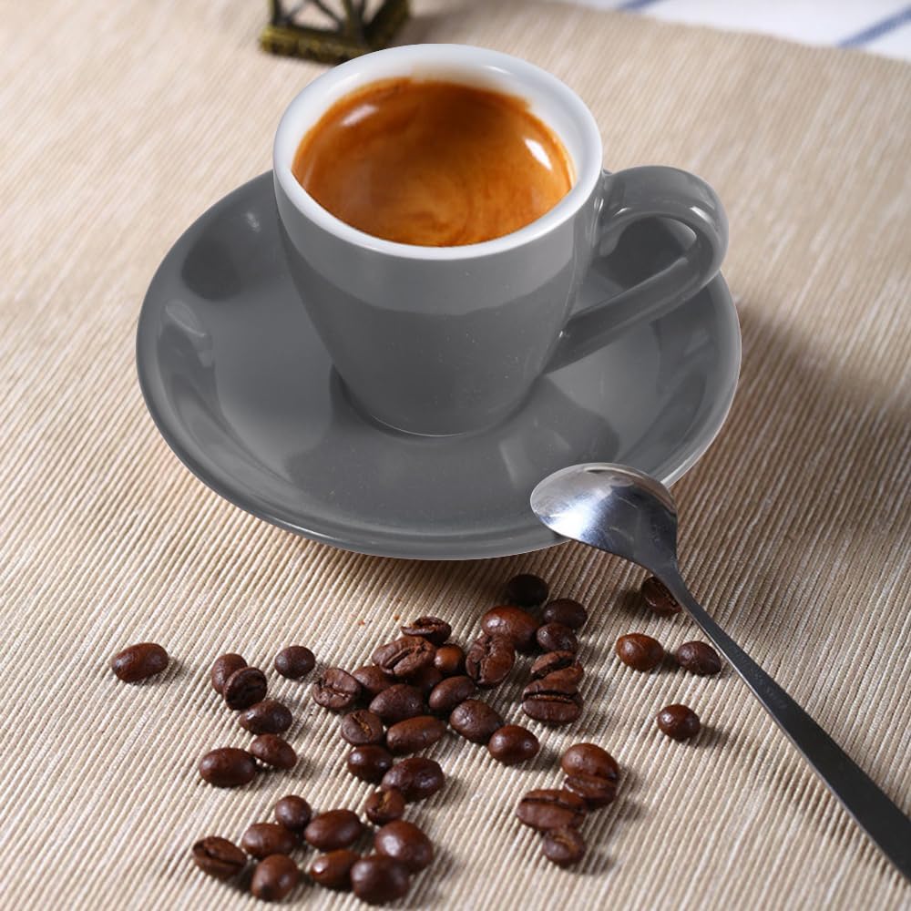 Porcelain Espresso Cup with Saucer, Espresso shot Cup, 80ml/2.7Oz, Grey