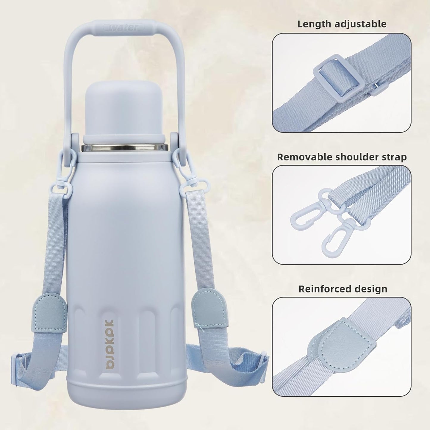 BJPKPK Vacuum Insulated Thermos Water Bottle with Handle and Lid 40oz Stainless Steel Water Bottles for Cold and Hot Beverages,Blue Haze