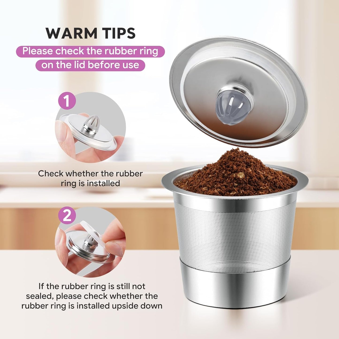 Reusable K Cups Coffee Filter, 2 Pack Stainless Steel K Cup Reusable Coffee Pods Filters with 15 O-Rings for K eurig 1.0 & 2.0 Coffee Makers Metal K-cup Refillable