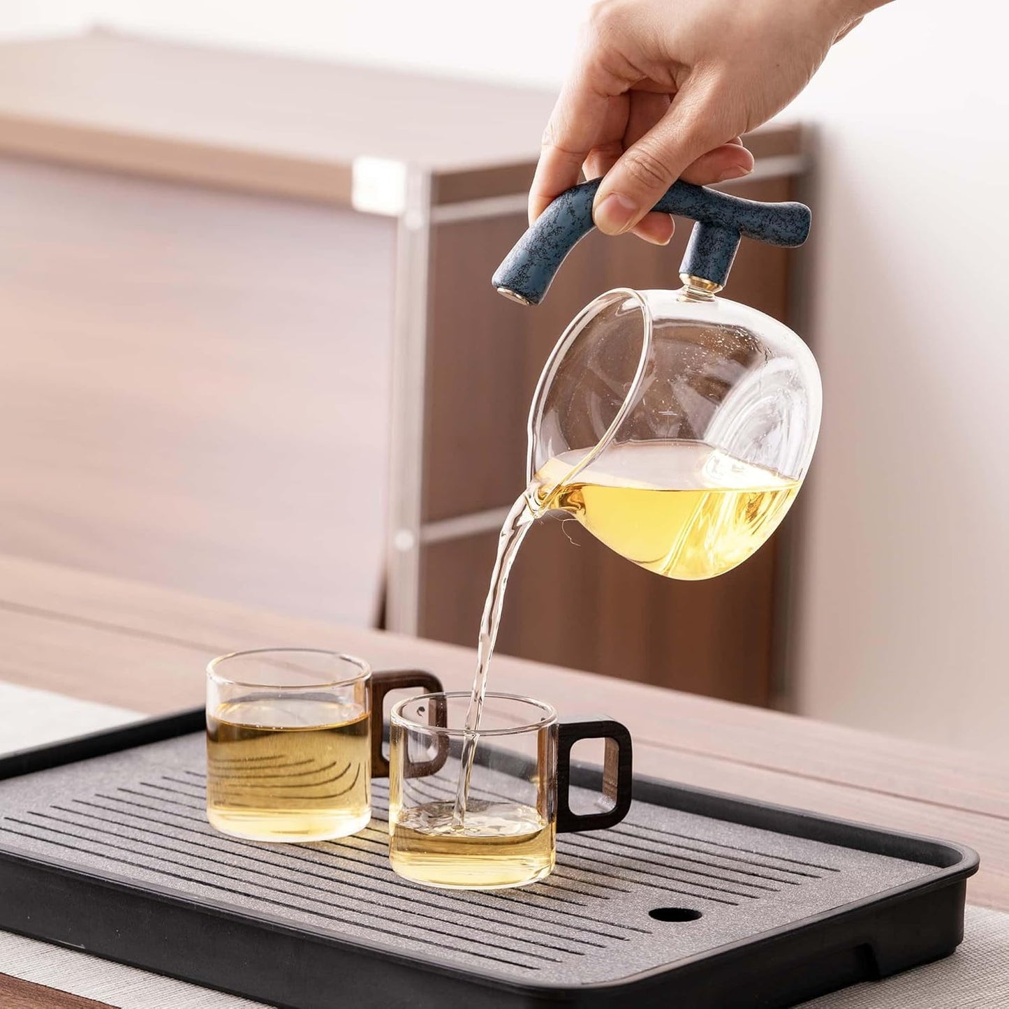 Glass Teapot Set with Infuser Semi Automatic Tea Set Magic Teapot (Dolphins)