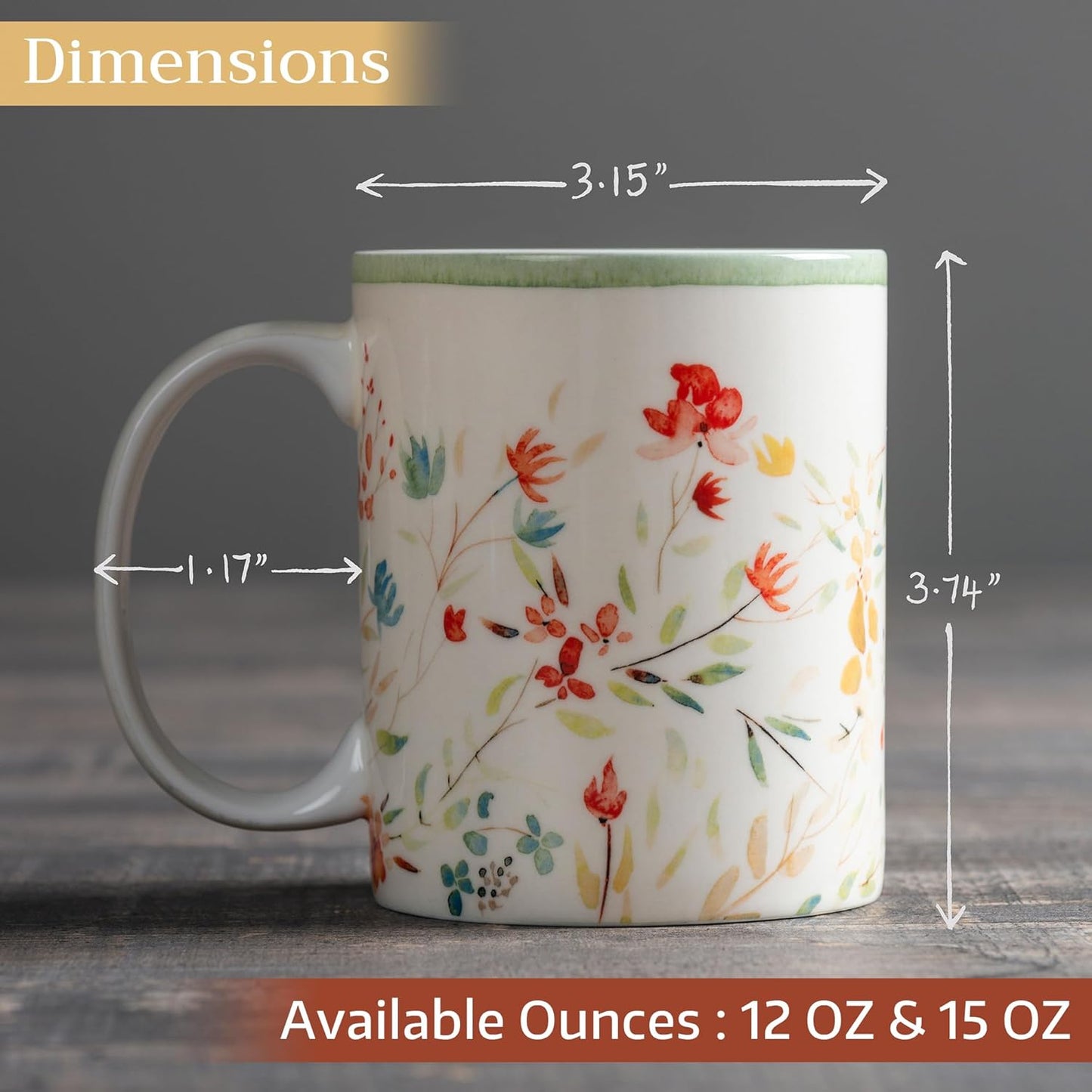 Maison d' Hermine Coffee Mug with Handles Fine Bone China Mugs Pack of One Tea Cups for Hot Beverages Cappuccino Latte Home Restaurant Office Perfect for Gift (Colmar - Green, 12 Ounce)