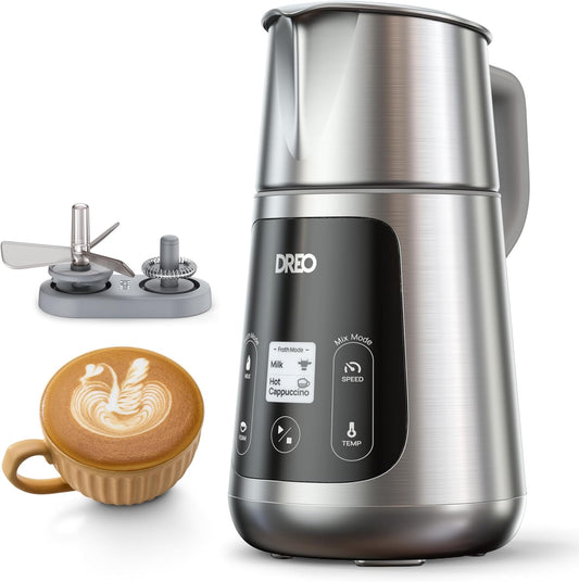 Dreo Milk Frother [Upgraded], All-in-1 Electric Foam Maker for Coffee, 15oz/450ml Automatic Foam Frother for Latte Art-level Microfoam, 30+ Drinks, Dishwasher Safe, Easy to Clean, LED display