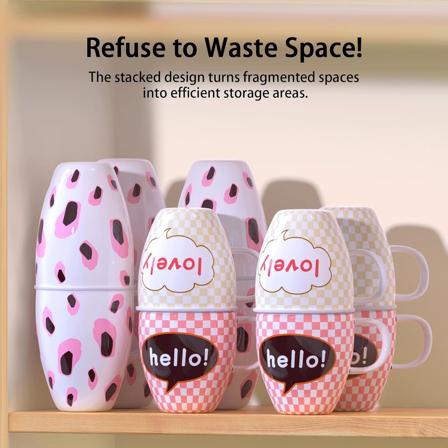 Mug Stacker & Storage Organizer – Expandable, Stackable Cup Holder for Kitchen Cabinet or Pantry – Space-Saving Solution for Tea Cups & Coffee Mugs (6Pcs White)