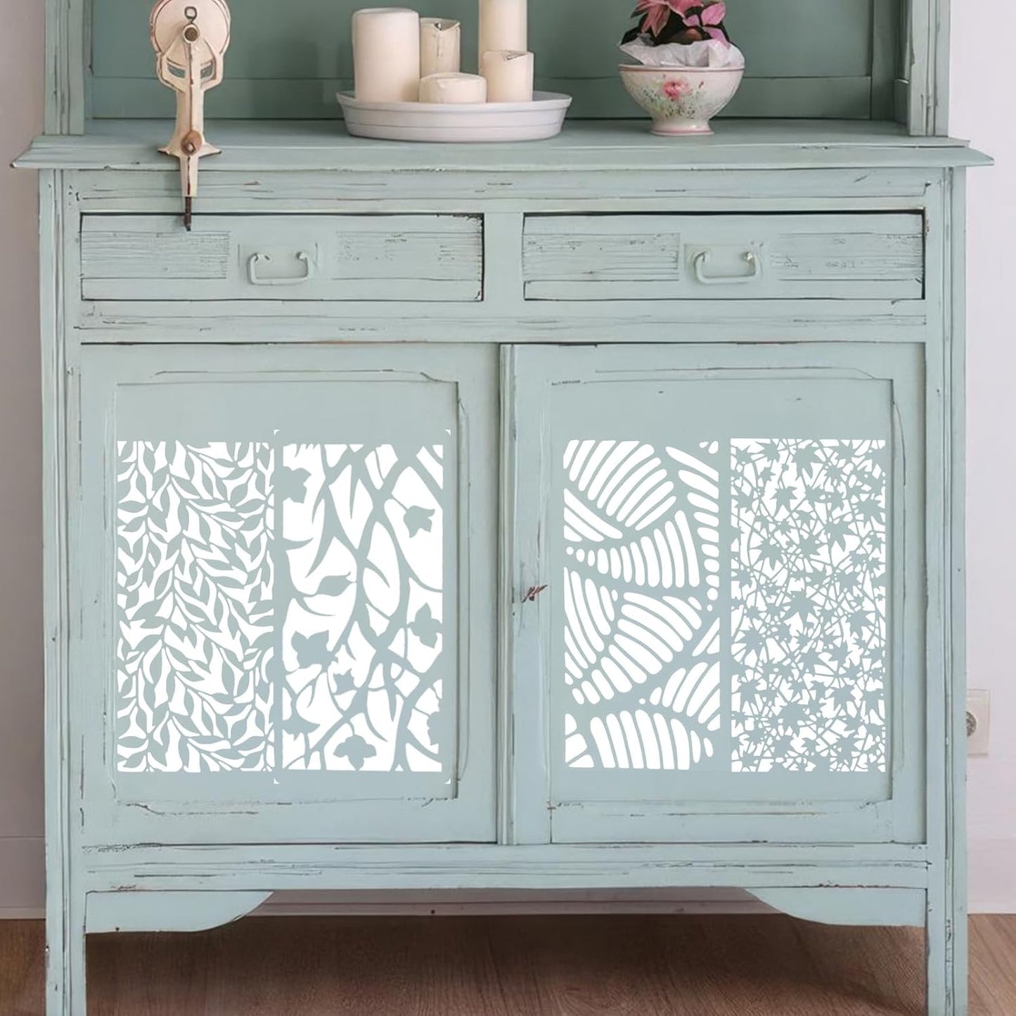 18Pcs Stencils for Crafts Painting, Reusable Cake Stencils Decorating Texture Stencil Background Stencil Leaf Floral Tree Templates for Painting on Wood Furniture Card Canvas Paper Scrapbook