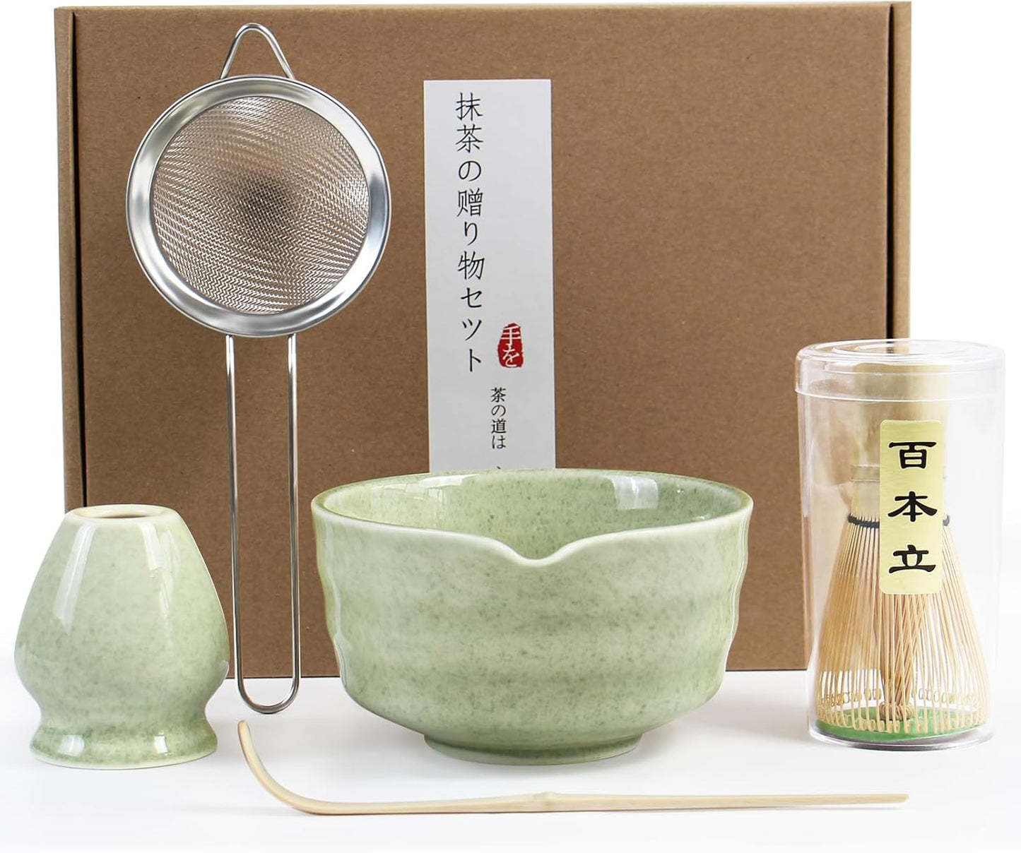 Matcha Whisk Set - Premium Complete Ceremonial Grade Matcha Set with Bamboo Whisk, Matcha Bowl with Spout, Scoop, Sifter & Holder - Authentic Japanese Tea Kit for Traditional Tea Preparation