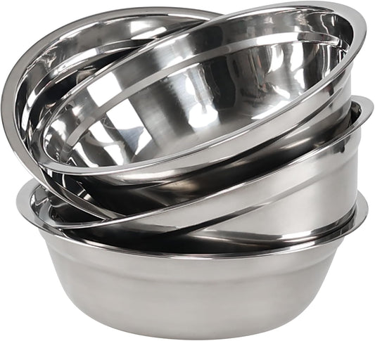 Xyskin Set of 4 Stainless Steel Mixing Bowl Set, Metal Serving Bowls, Great for Cooking, Baking, Prepping