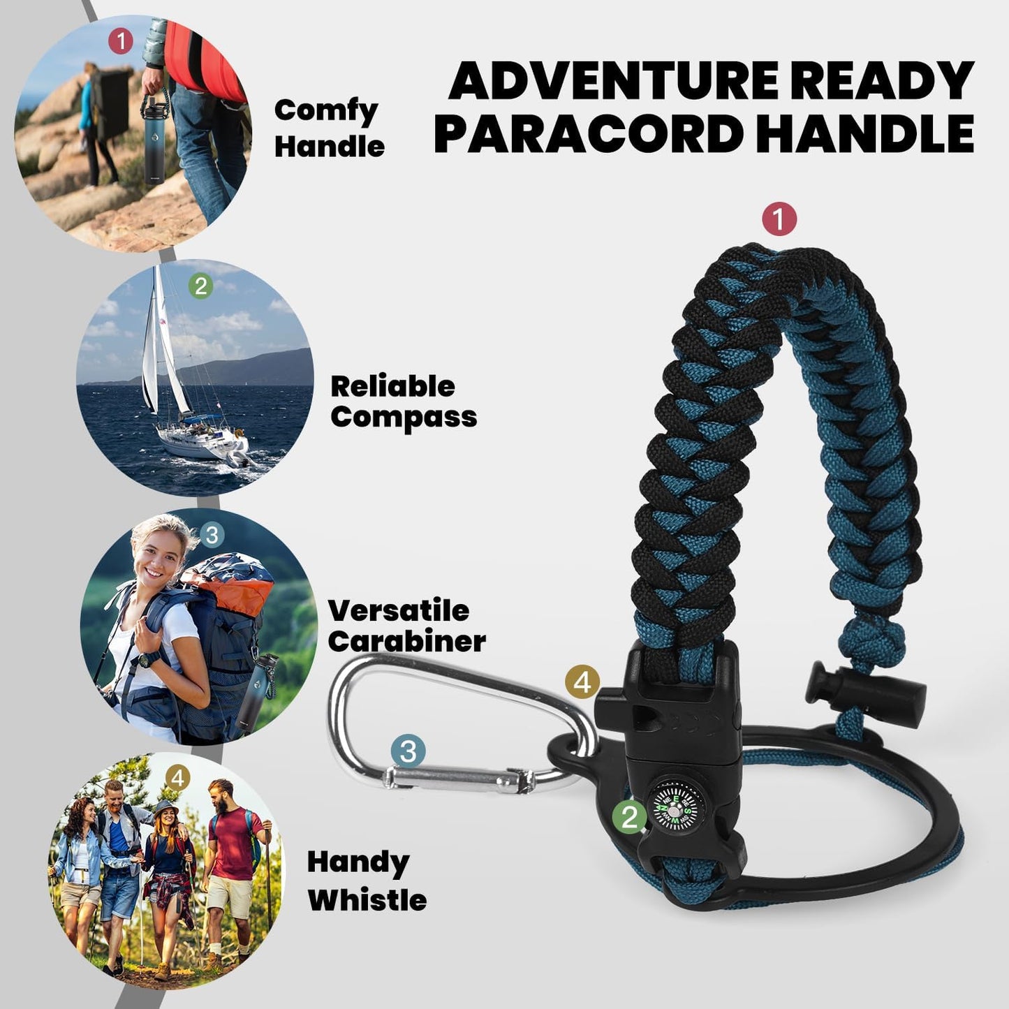 Insulated Water Bottle 24oz, Triple Wall Vacuum Stainless Steel (Cold for 48 Hrs, Hot for 24Hrs), Leak Proof & Non-BPA, 24oz Hydro Water Flask with Paracord Handle & Straw Spout Lids