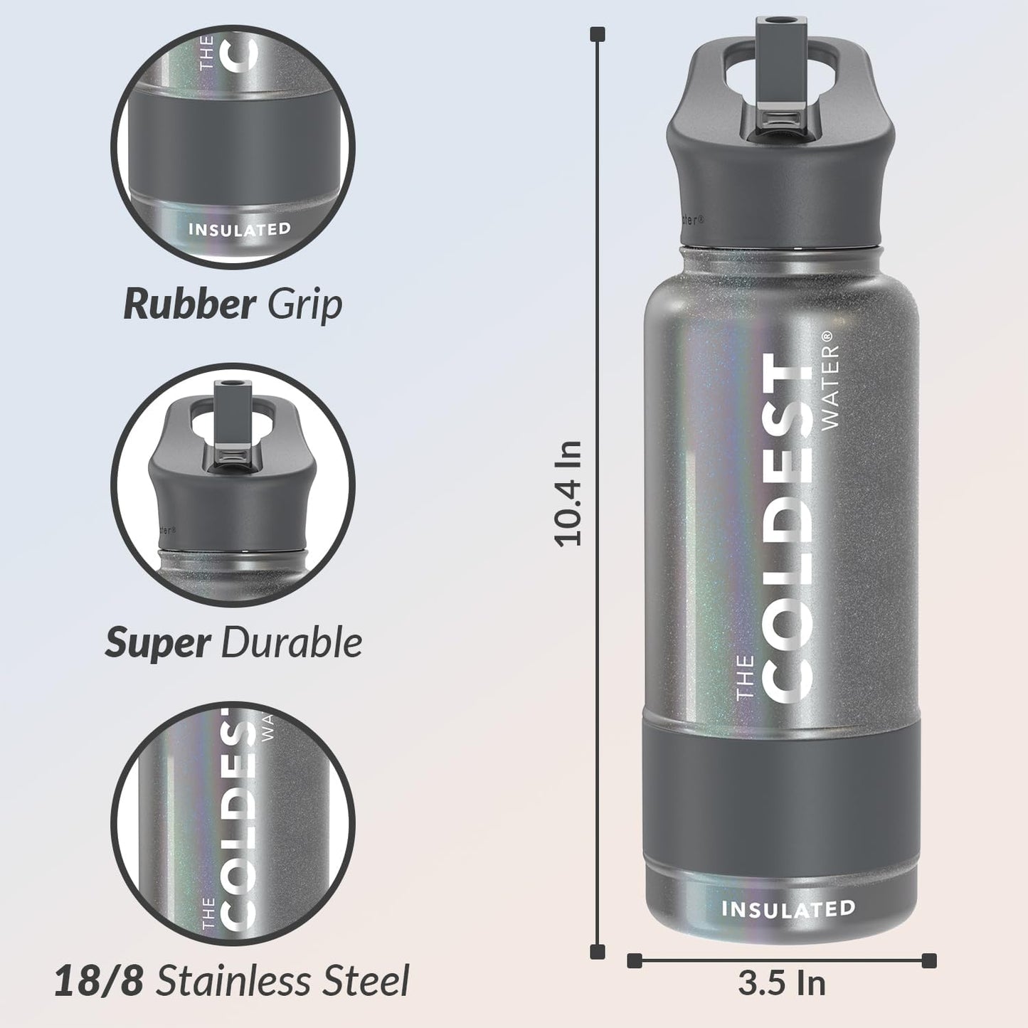 Coldest Insulated Water Bottle with Straw Lid - Stainless Steel Metal Insulated Bottle for Men & Women (Stardust Glitter, 32 oz)