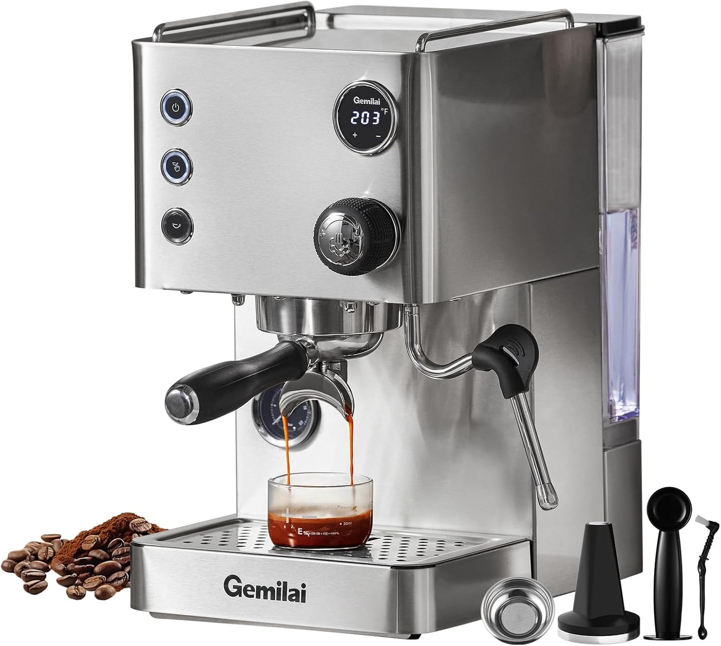 Espresso Machine, 15 Bar Coffee Maker with 1450W Boiler, Milk Frother Steam Wand, Professional Espresso Maker with 57oz Removable Water Tank for Latte, G3007L, Brushed Stainless Steel