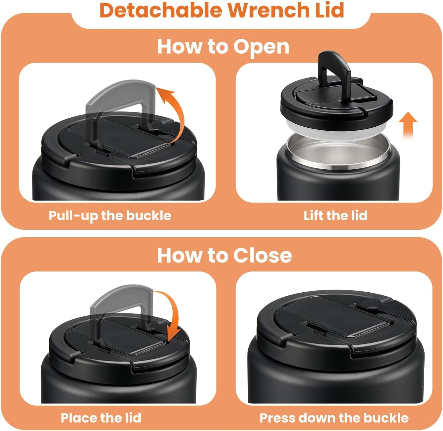 Soup Thermo for Hot Food Kids 25.5oz Lunch Containers with Buckle Lid Wide Mouth Hot Food Jar Vacuum Insulated Stainless Steel Bento Box Leakproof with Spoon(Black)