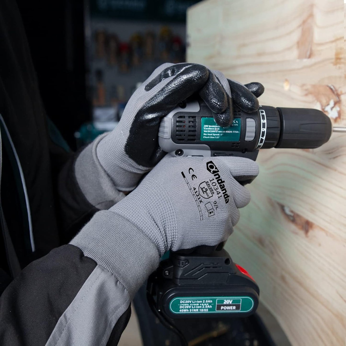 ANDANDA Smart Touch Work Gloves - 12 Pairs, 3D Comfort Stretch Fit, Nitrile Coated with Grip, Seamless Knit Nylon, Suitable for Warehousing, Logistics, Handling, Black (XL)