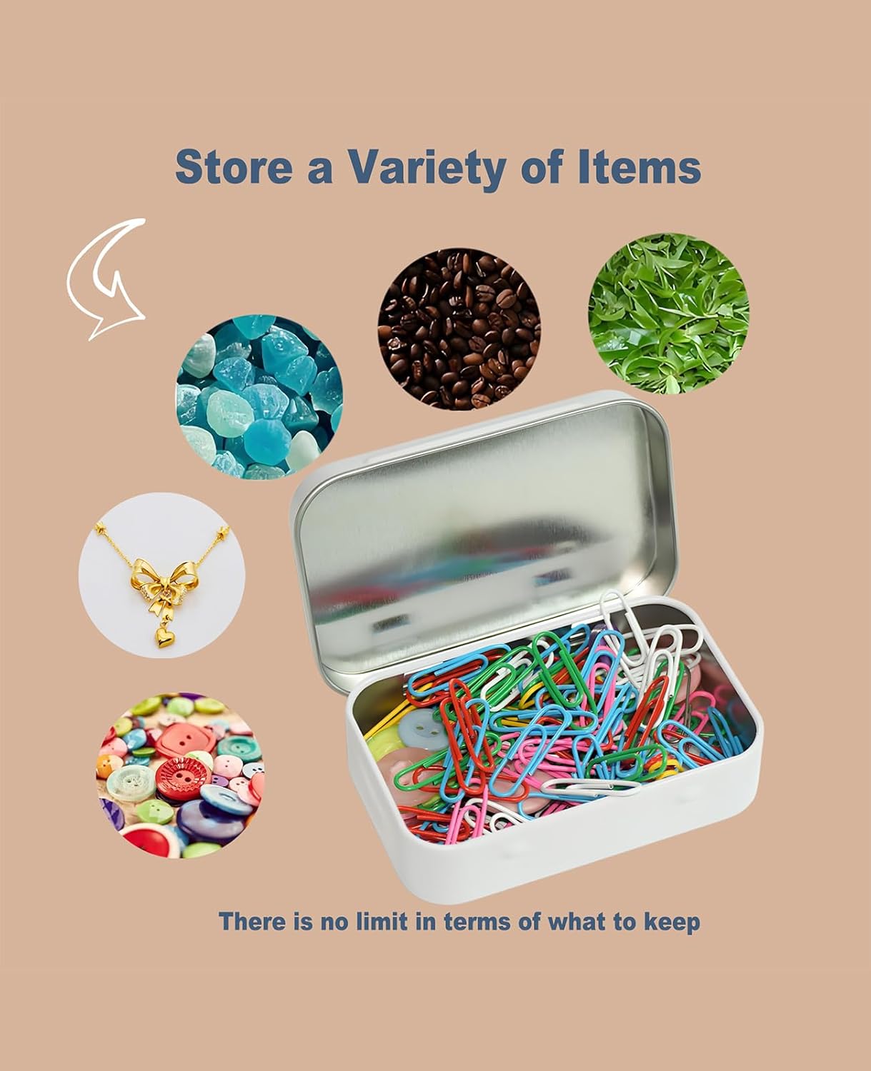 Small Metal Box With Lid-Cookie Tins Metal Tins With Lids Lens Wipes Storage Container Mini Portable Box,Empty Hinged Tin,For Organize Mint Candy Jar,Sewing (White, 6 Pcs 3.7" x 2.4" x 0.8")